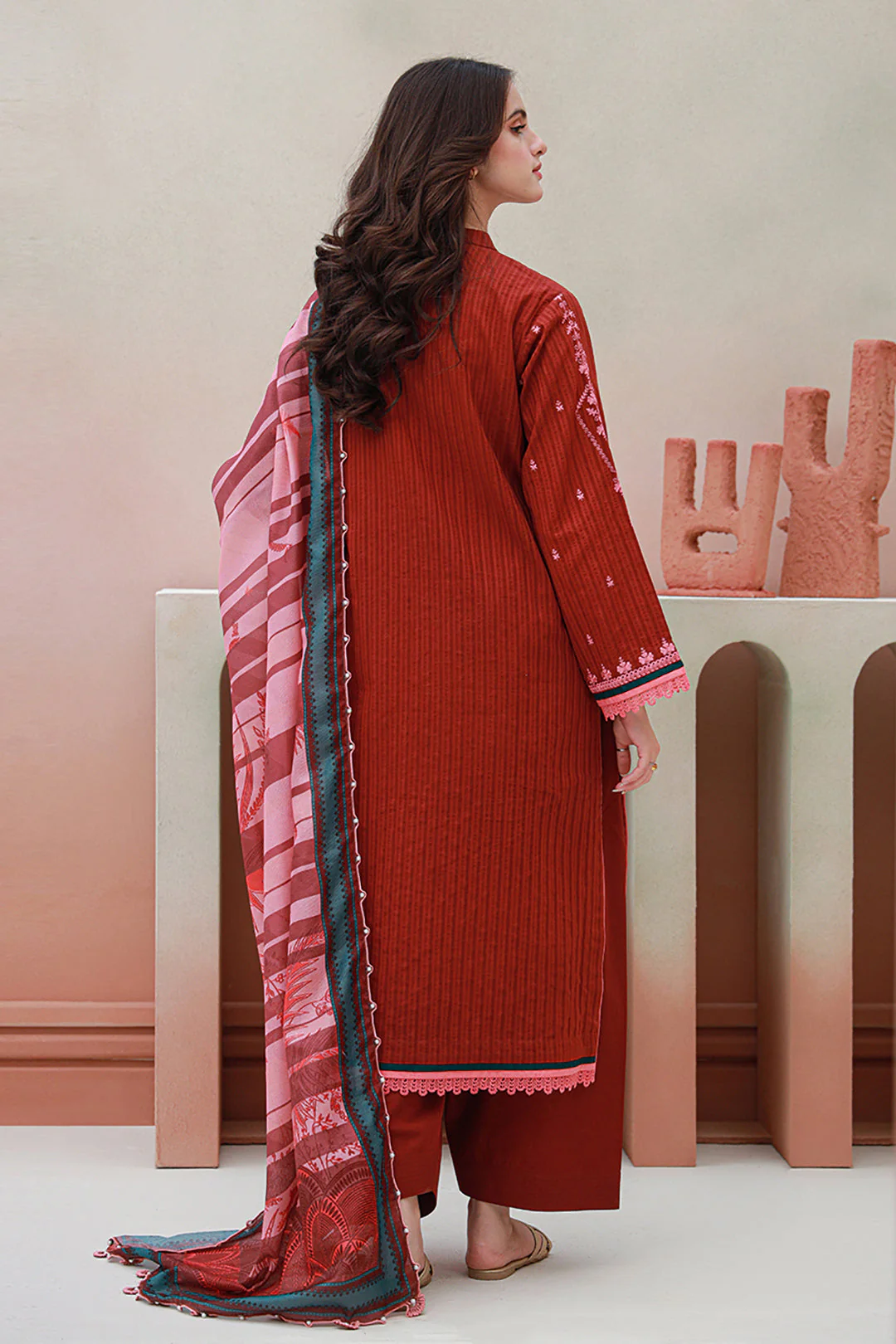 Embroidered Shirt Shalwar Dupatta - 0845 - Image 5