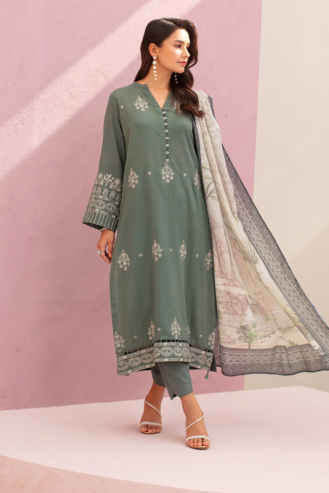 Embroidered Shirt Shalwar Dupatta - 0898 - Image 2