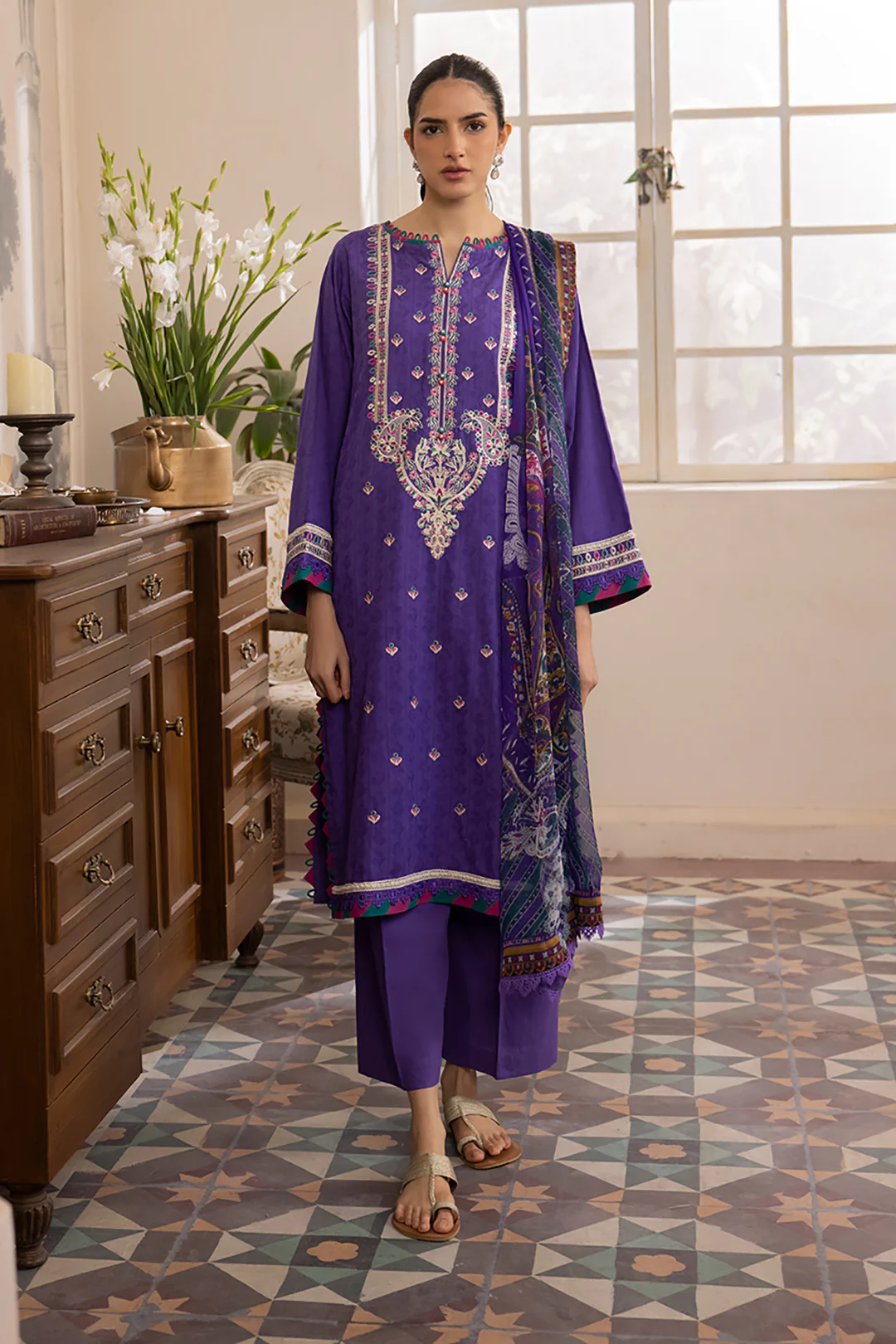 Embroidered Shirt Shalwar Dupatta - 1113 - Image 2