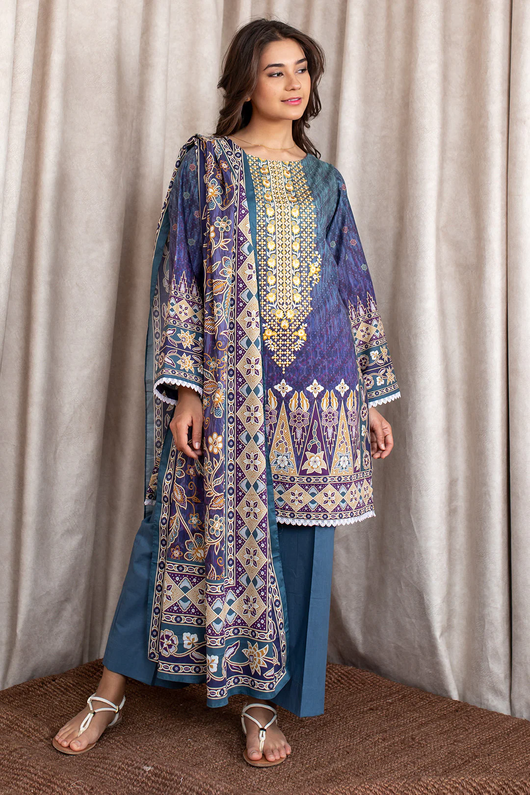 Embroidered Shirt Shalwar Dupatta - 0368 - Image 3