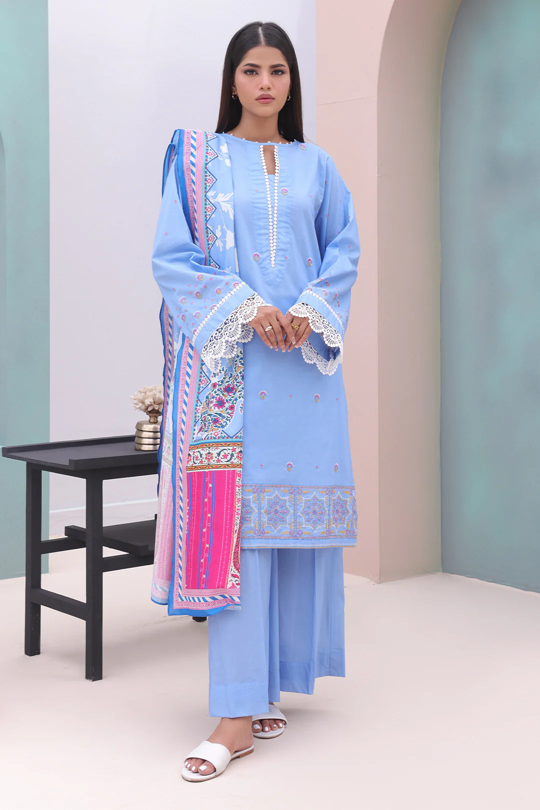Embroidered Shirt Shalwar Dupatta - 0066 - Image 3