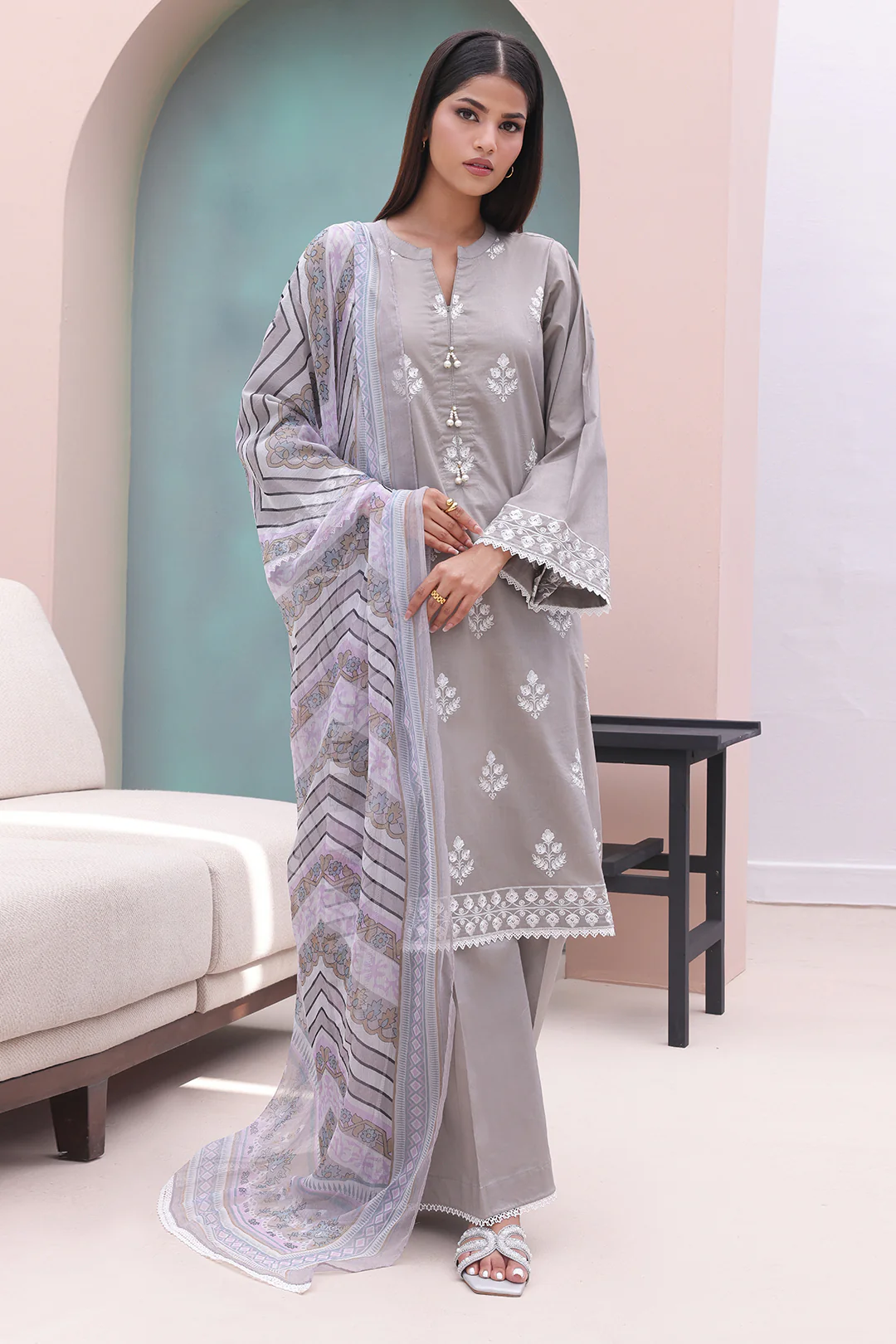 Embroidered Shirt Shalwar Dupatta - 0601 - Image 3