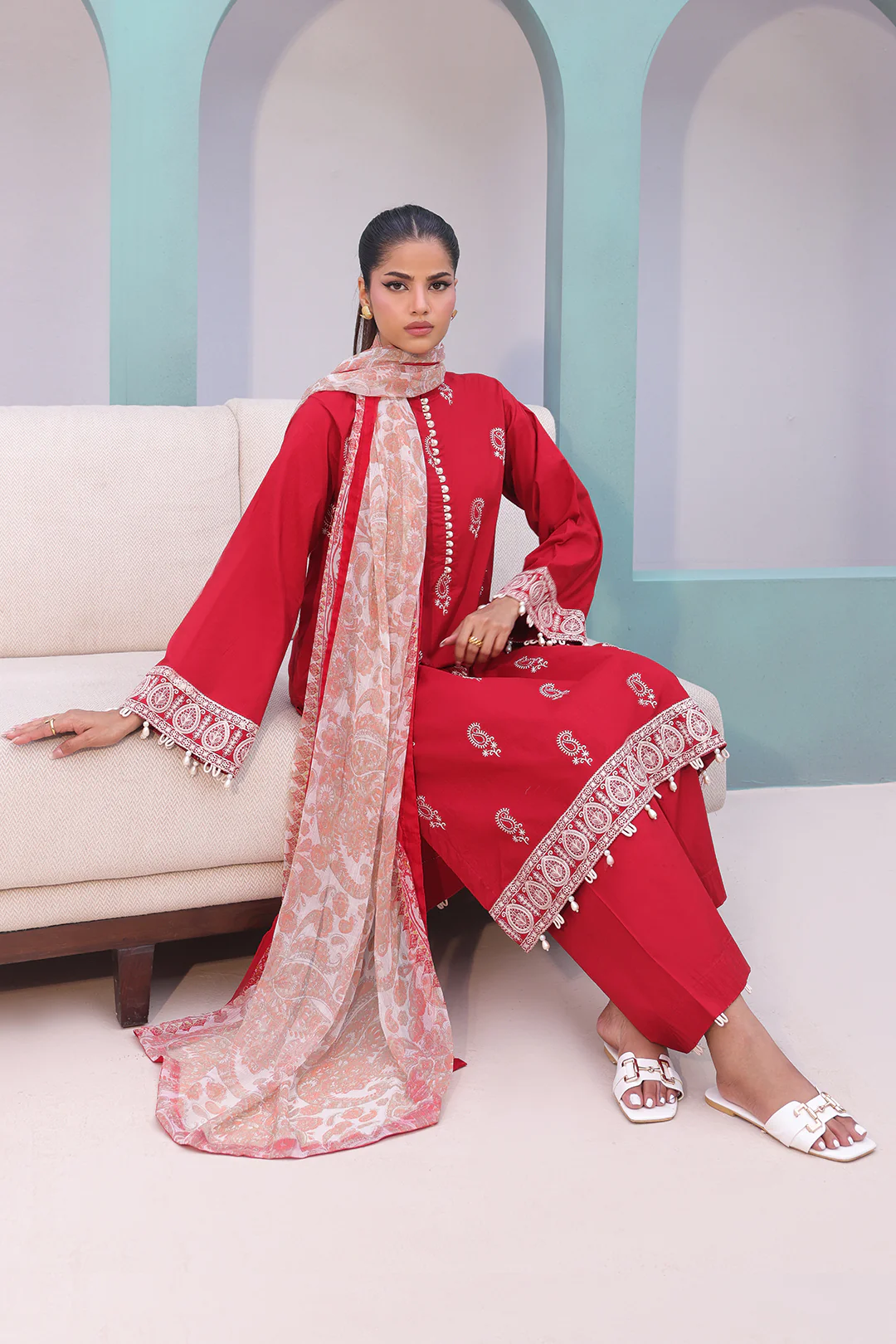 Embroidered Shirt Shalwar Dupatta - 0602 - Image 3
