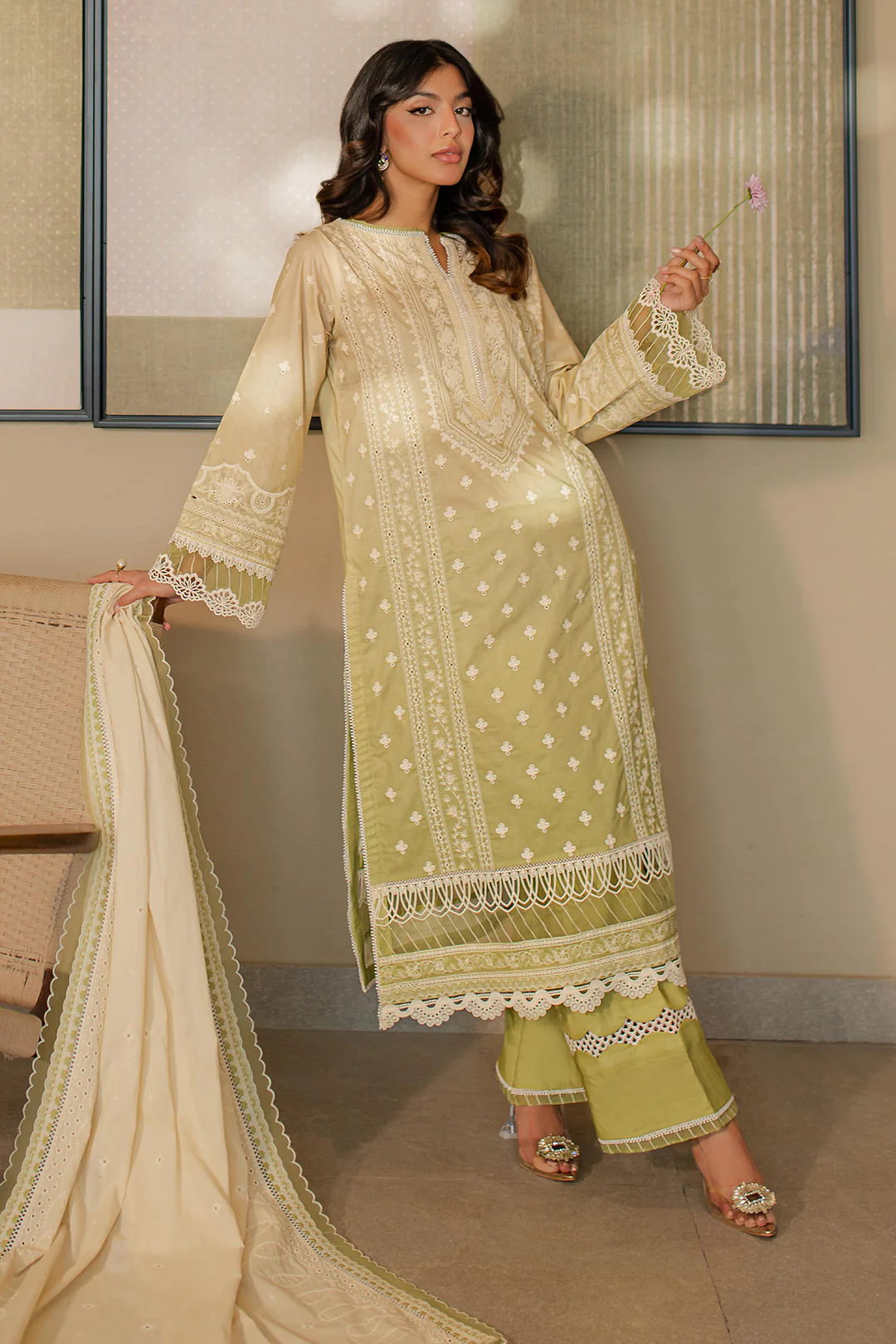 Embroidered Shirt Shalwar Dupatta - 0702 - Image 3