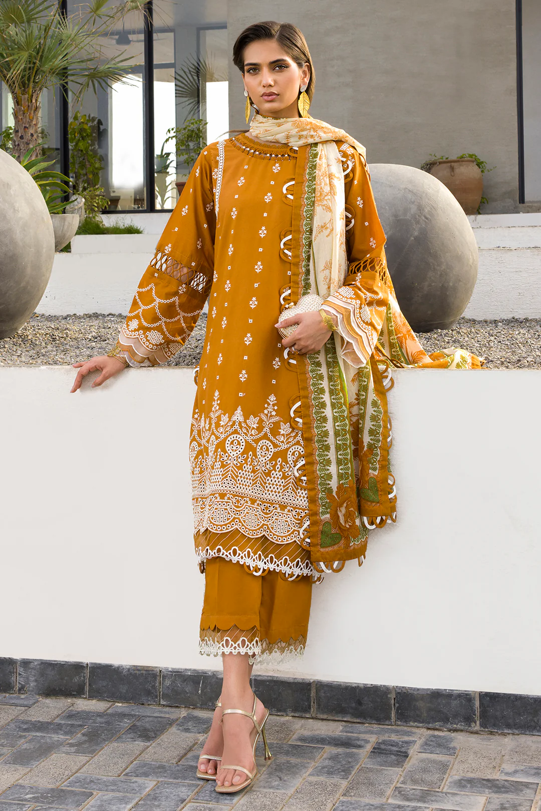 Embroidered Shirt Shalwar Dupatta - 0074 - Image 9
