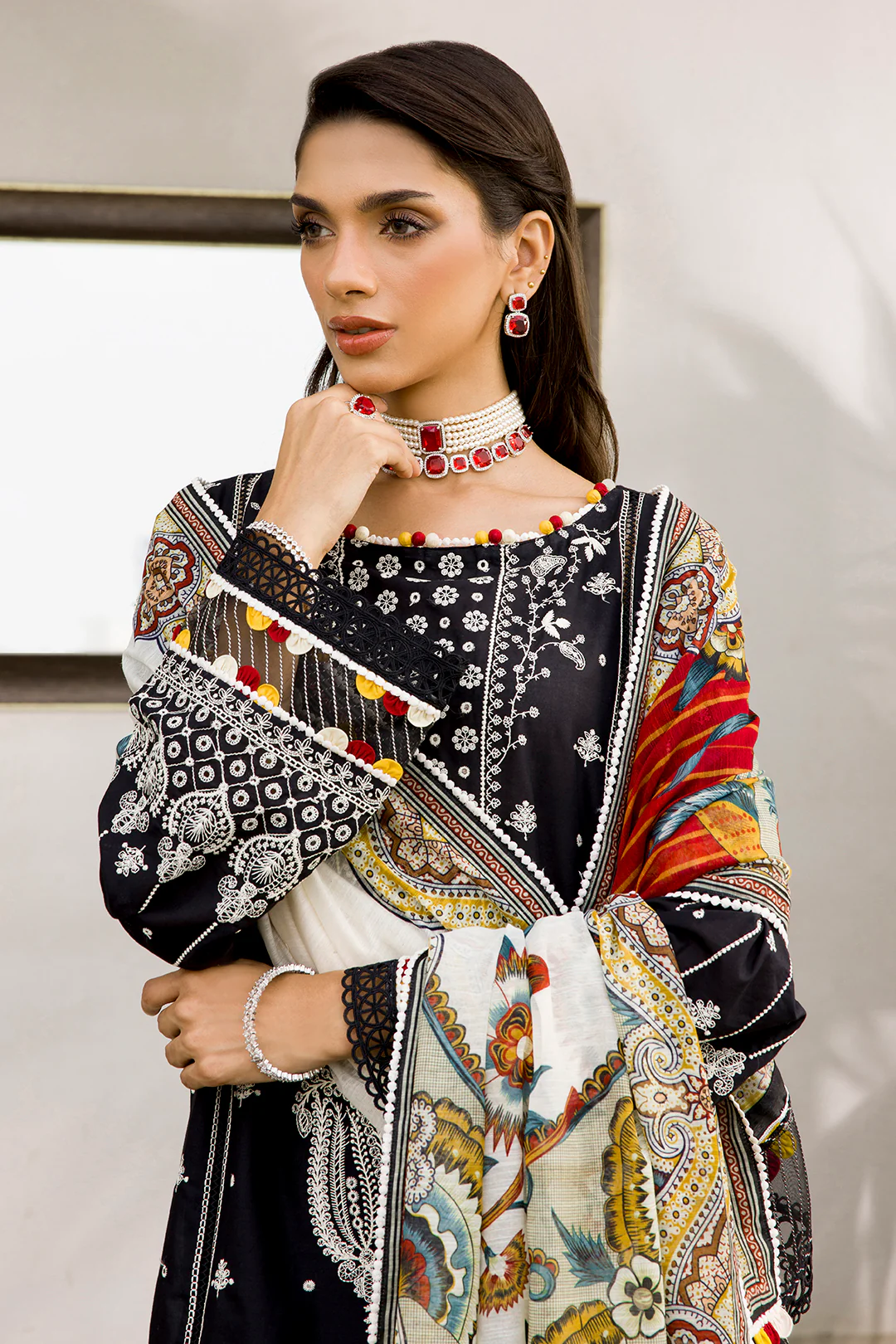 Embroidered Shirt Shalwar Dupatta - 0080 - Image 22