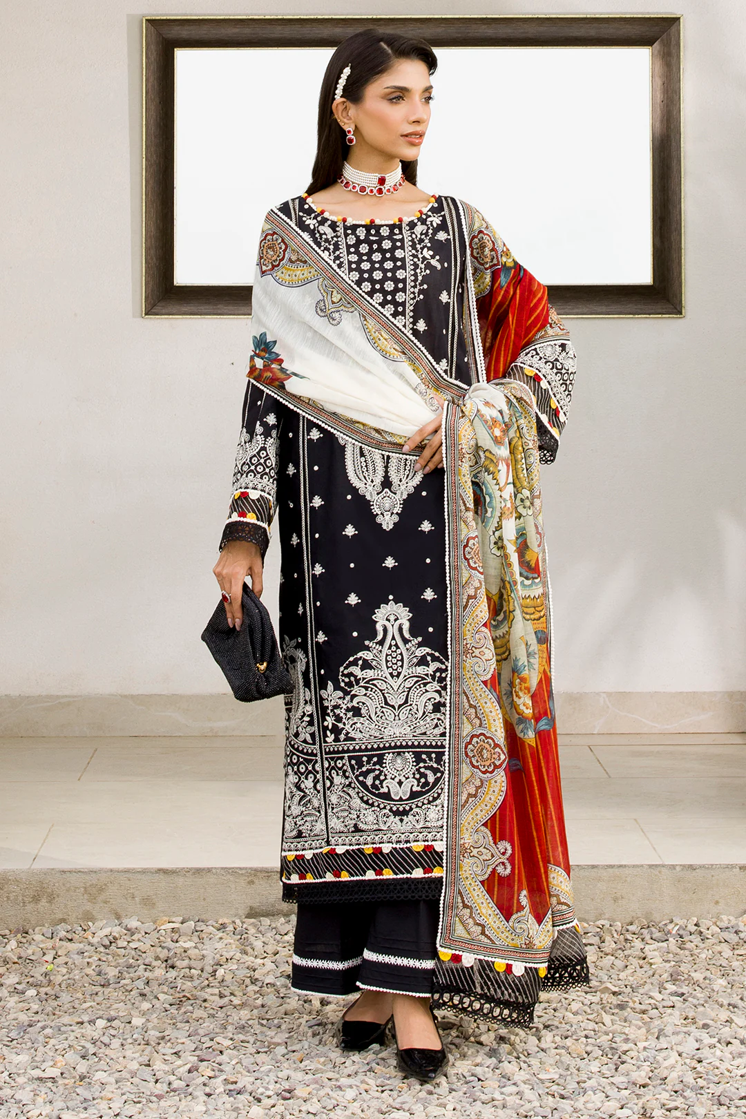 Embroidered Shirt Shalwar Dupatta - 0080 - Image 3
