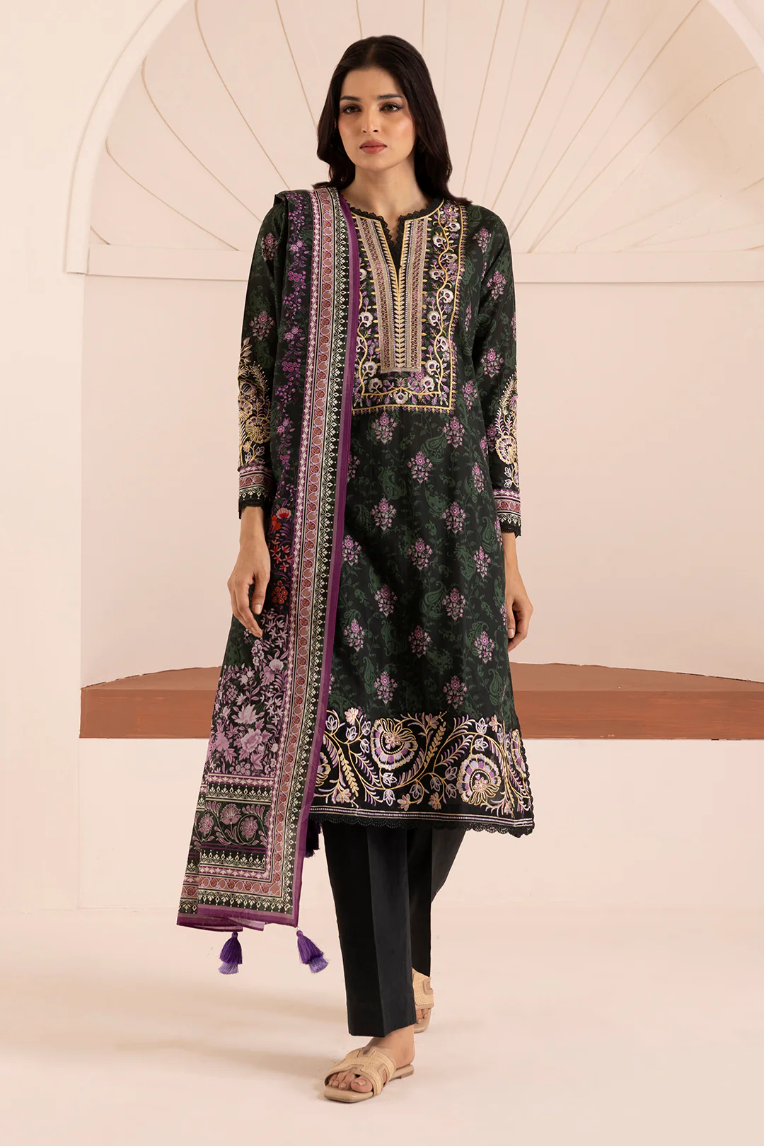 Embroidered Shirt Shalwar Dupatta - 0208 - Image 2