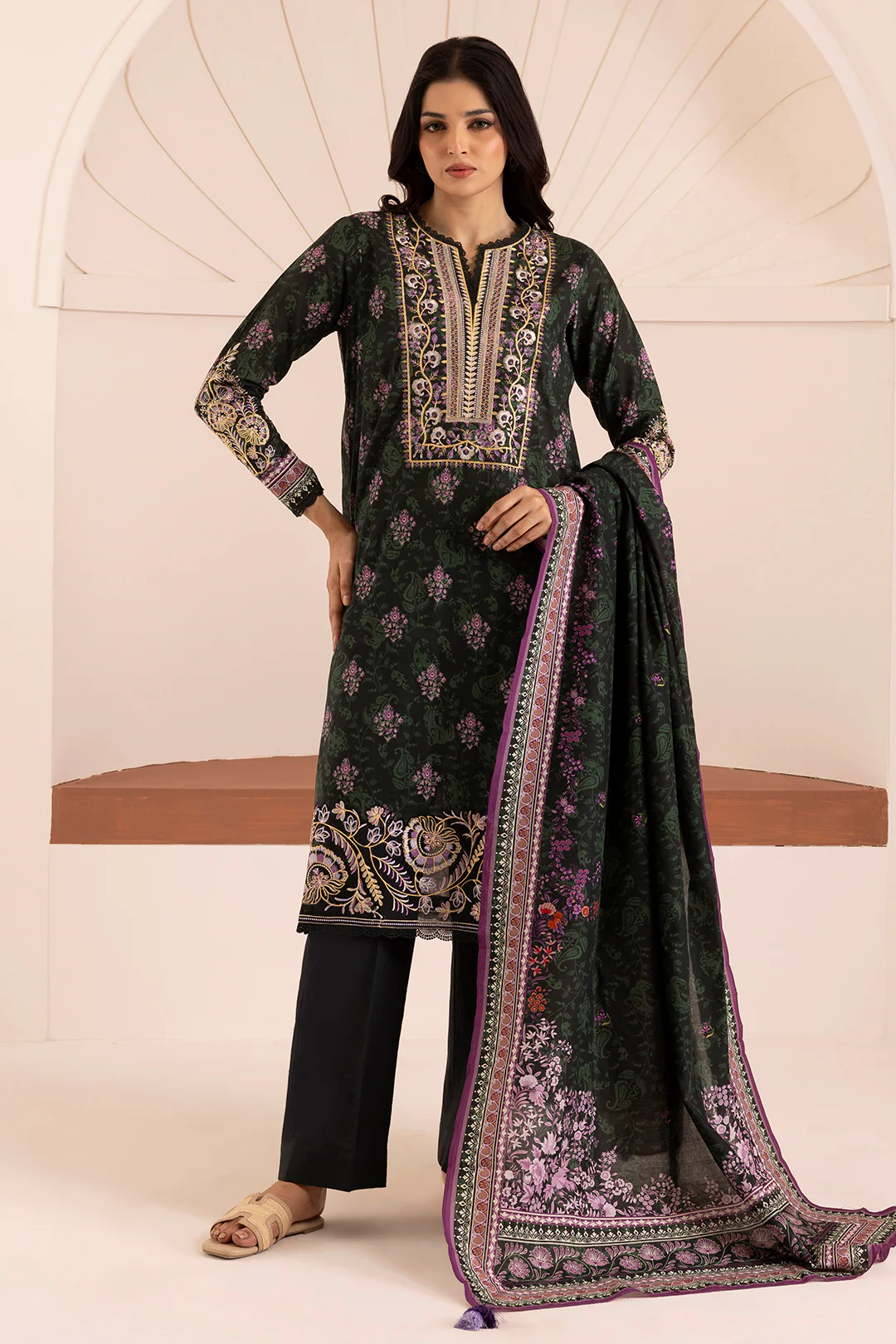 Embroidered Shirt Shalwar Dupatta - 0208 - Image 3