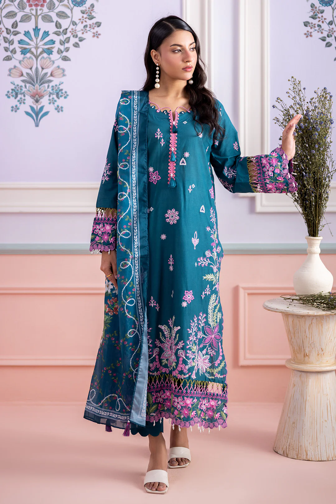 Embroidered Shirt Shalwar Dupatta - 0214 - Image 4