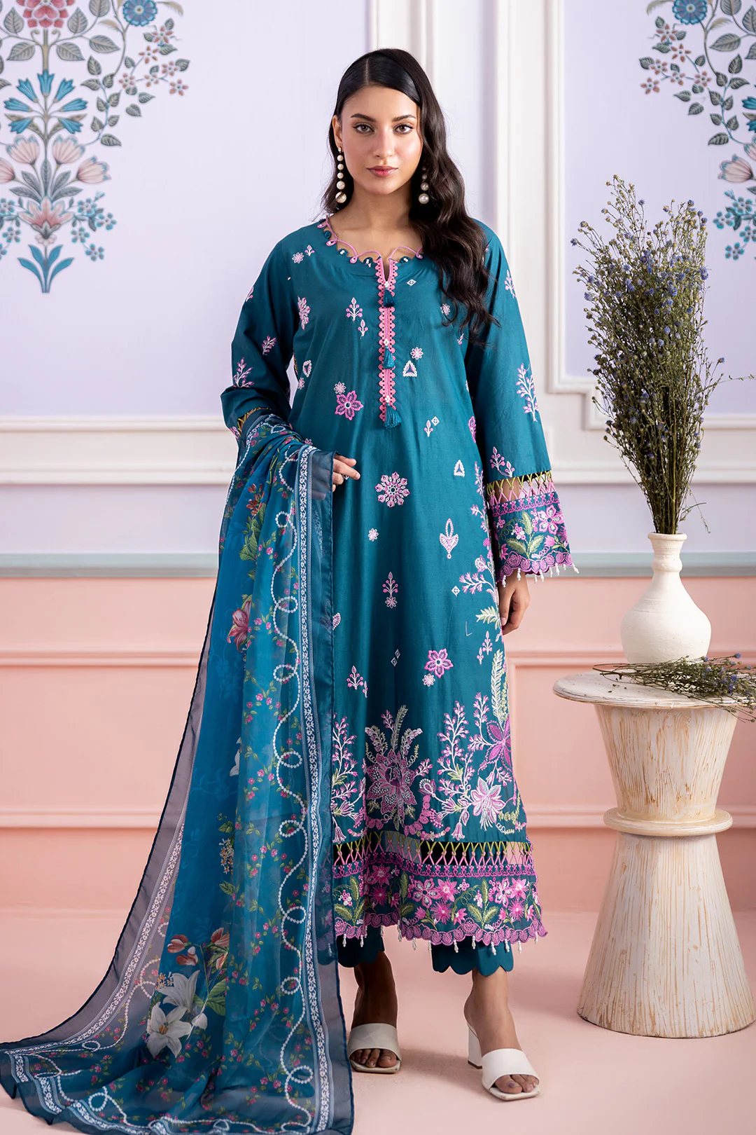 Embroidered Shirt Shalwar Dupatta - 0214 - Image 5