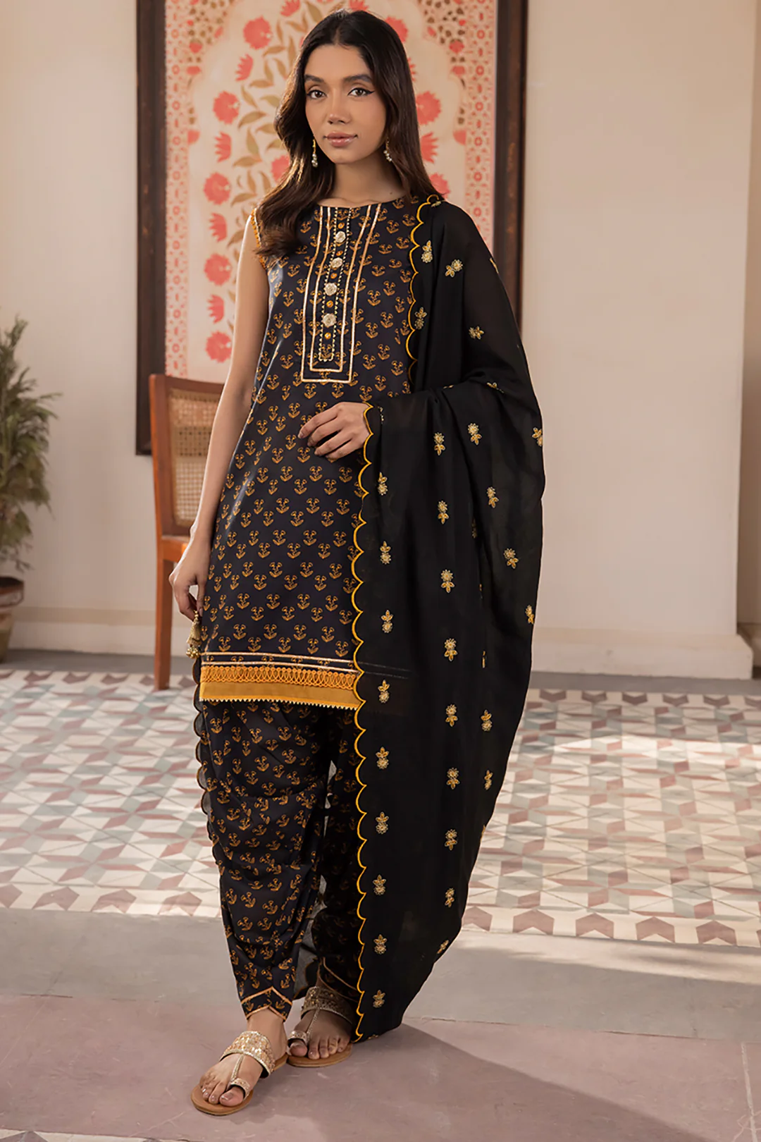Embroidered Shirt Shalwar Dupatta - 1107 - Image 3