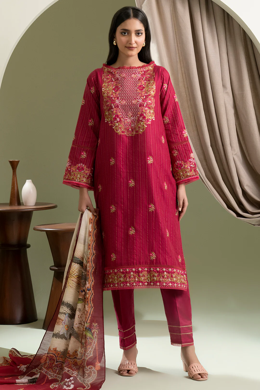 Embroidered Shirt Shalwar Dupatta - 0346 - Image 2