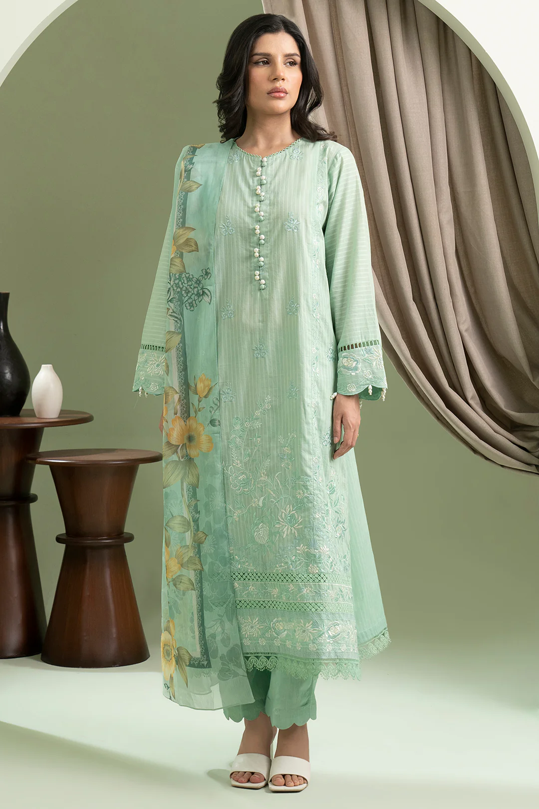 Embroidered Shirt Shalwar Dupatta - 0605 - Image 3