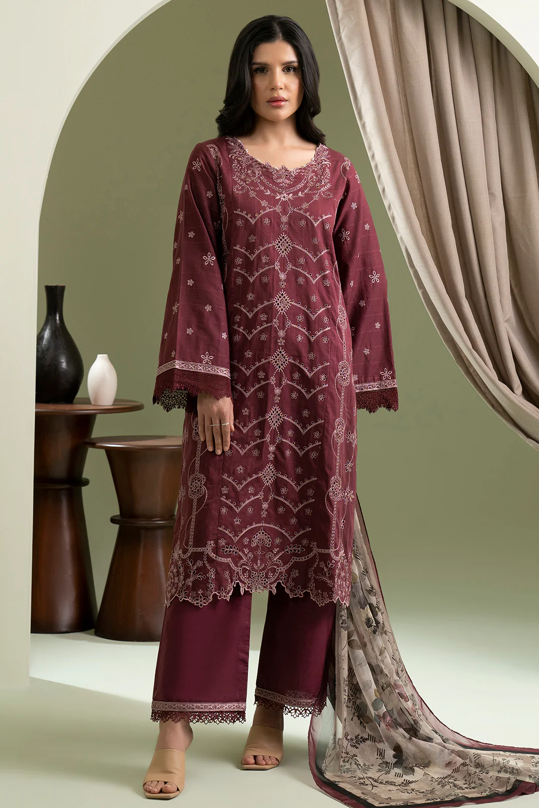 Embroidered Shirt Shalwar Dupatta - 0615 - Image 5