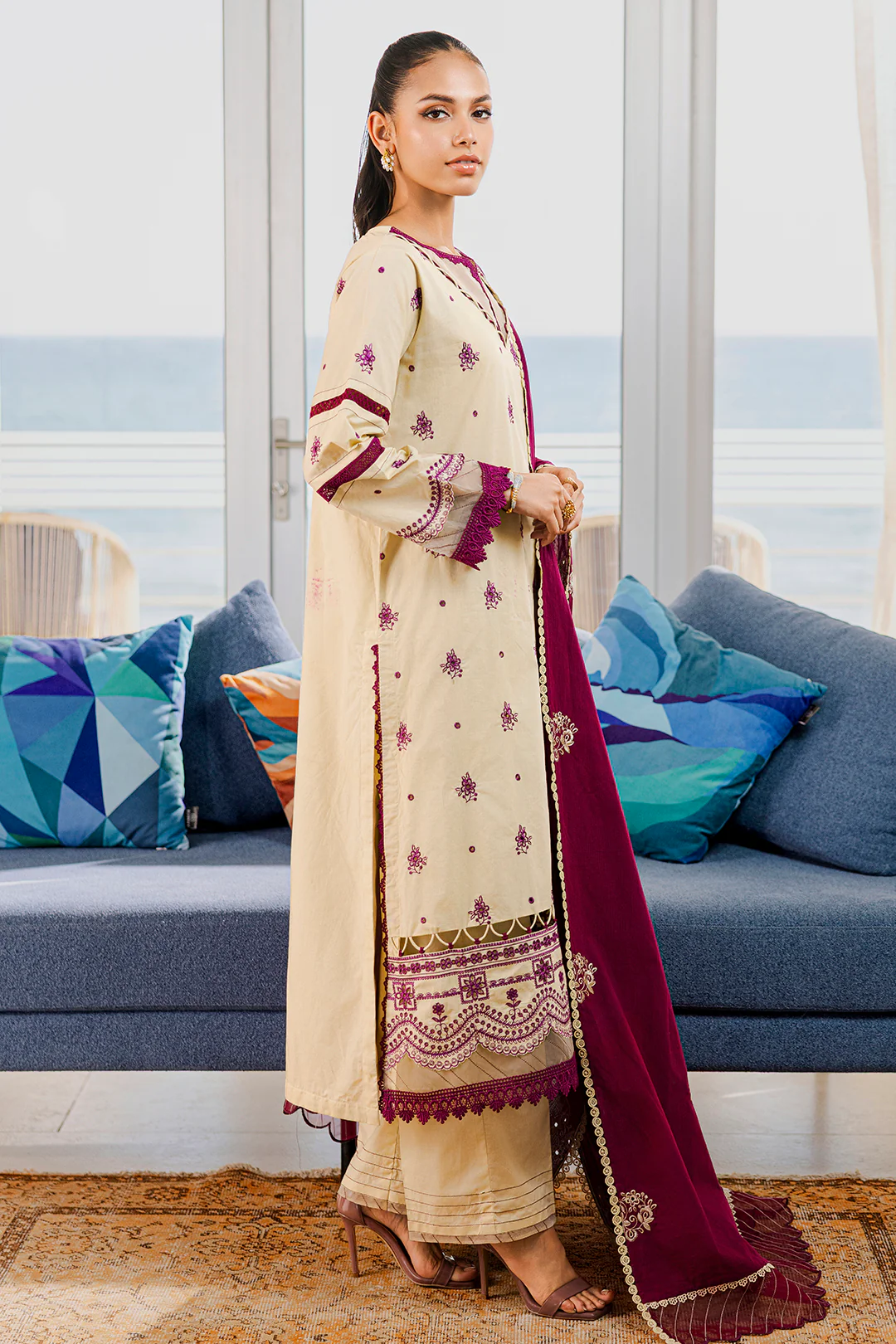 Embroidered Shirt Shalwar Dupatta - 0808 - Image 7