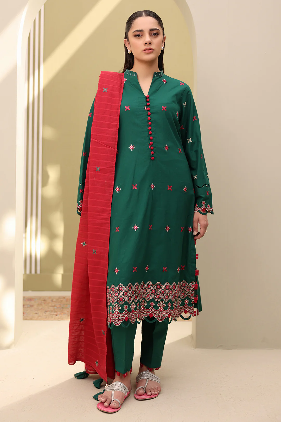 Embroidered Shirt Shalwar Dupatta - 0821 - Image 5