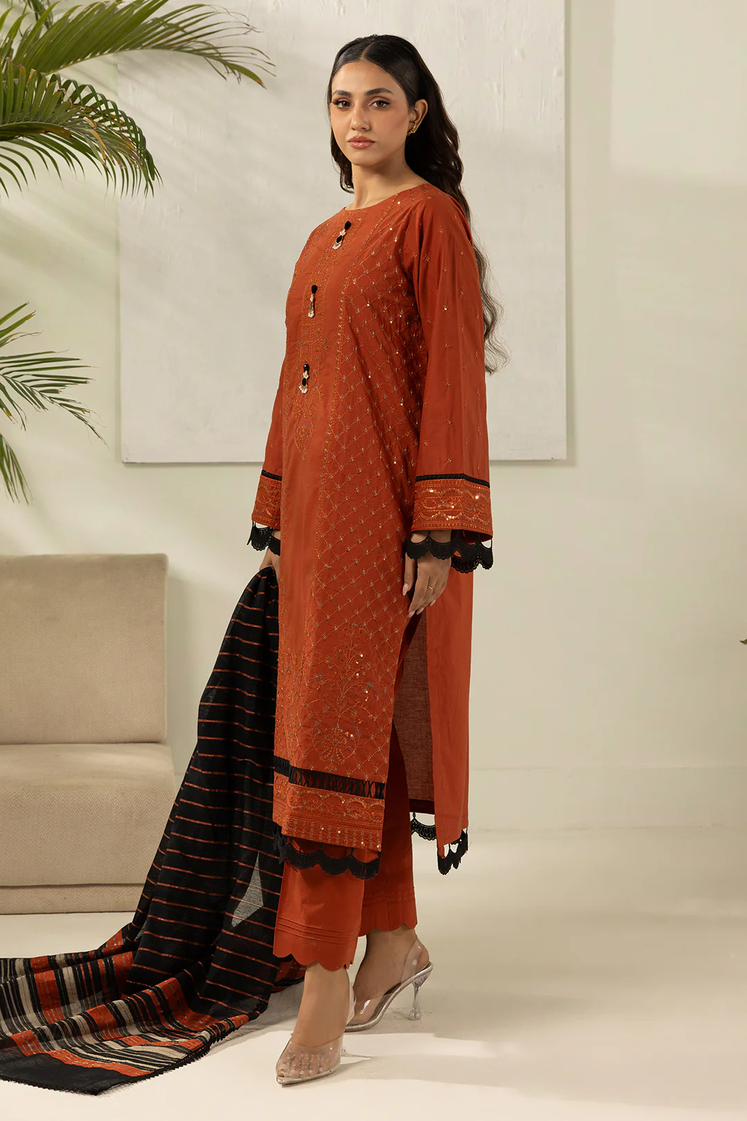 Embroidered Shirt Shalwar Dupatta - 0448 - Image 6