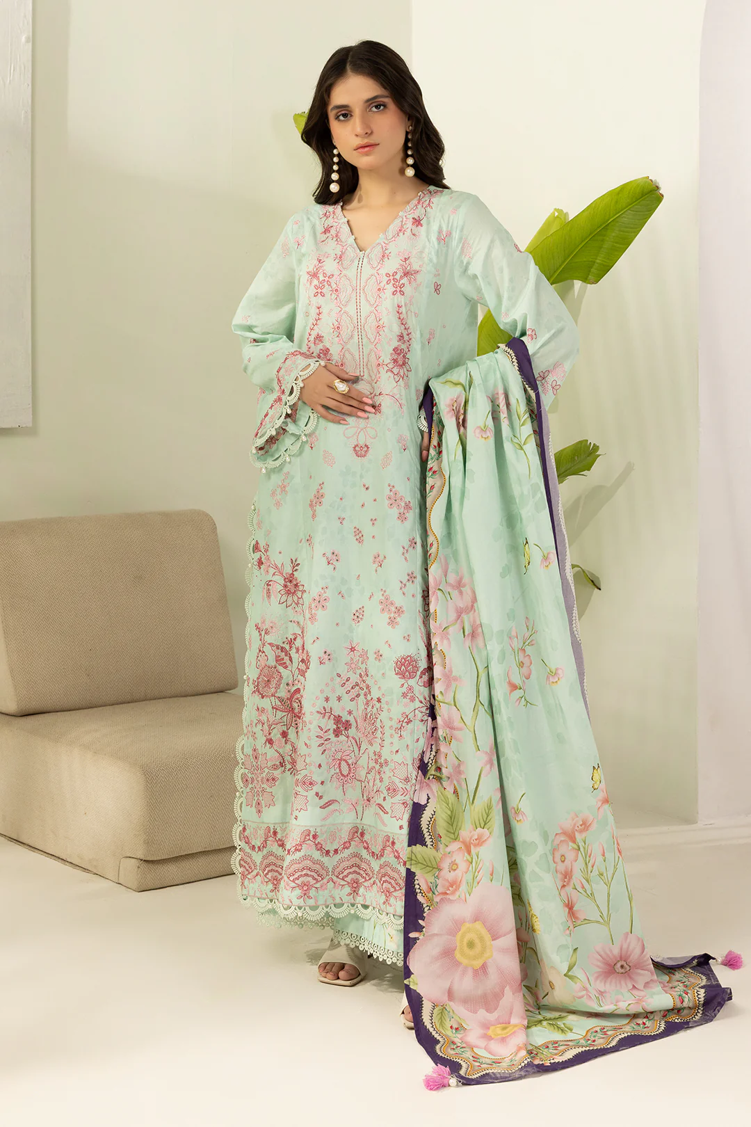 Embroidered Shirt Shalwar Dupatta - 0514 - Image 3