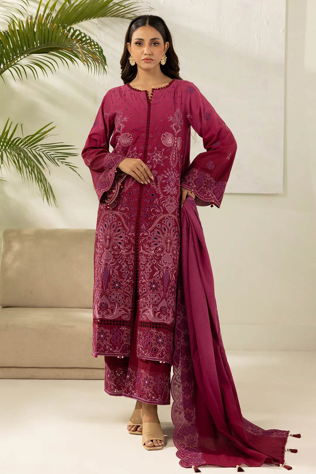 Embroidered Shirt Shalwar Dupatta - 0520 - Image 4