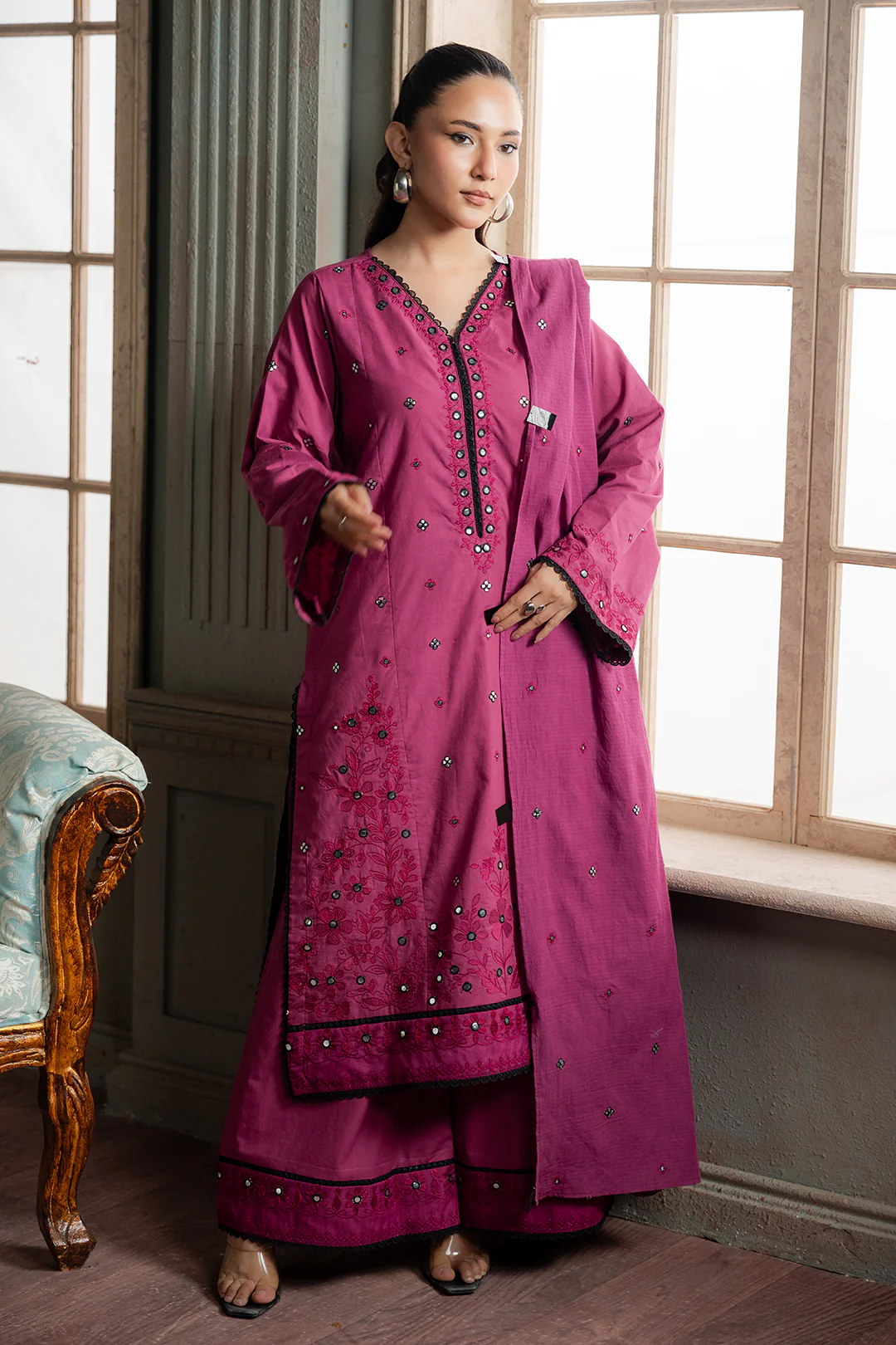Embroidered Shirt Shalwar Dupatta - 0584 - Image 7