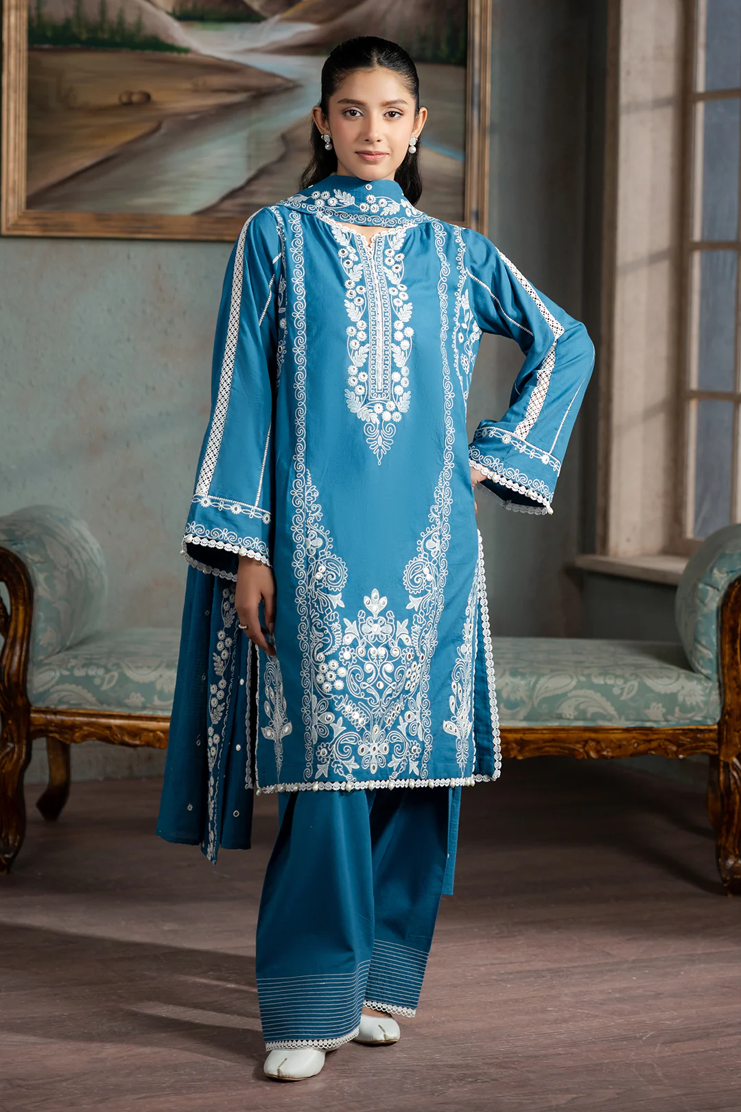 Embroidered Shirt Shalwar Dupatta - 0586 - Image 2