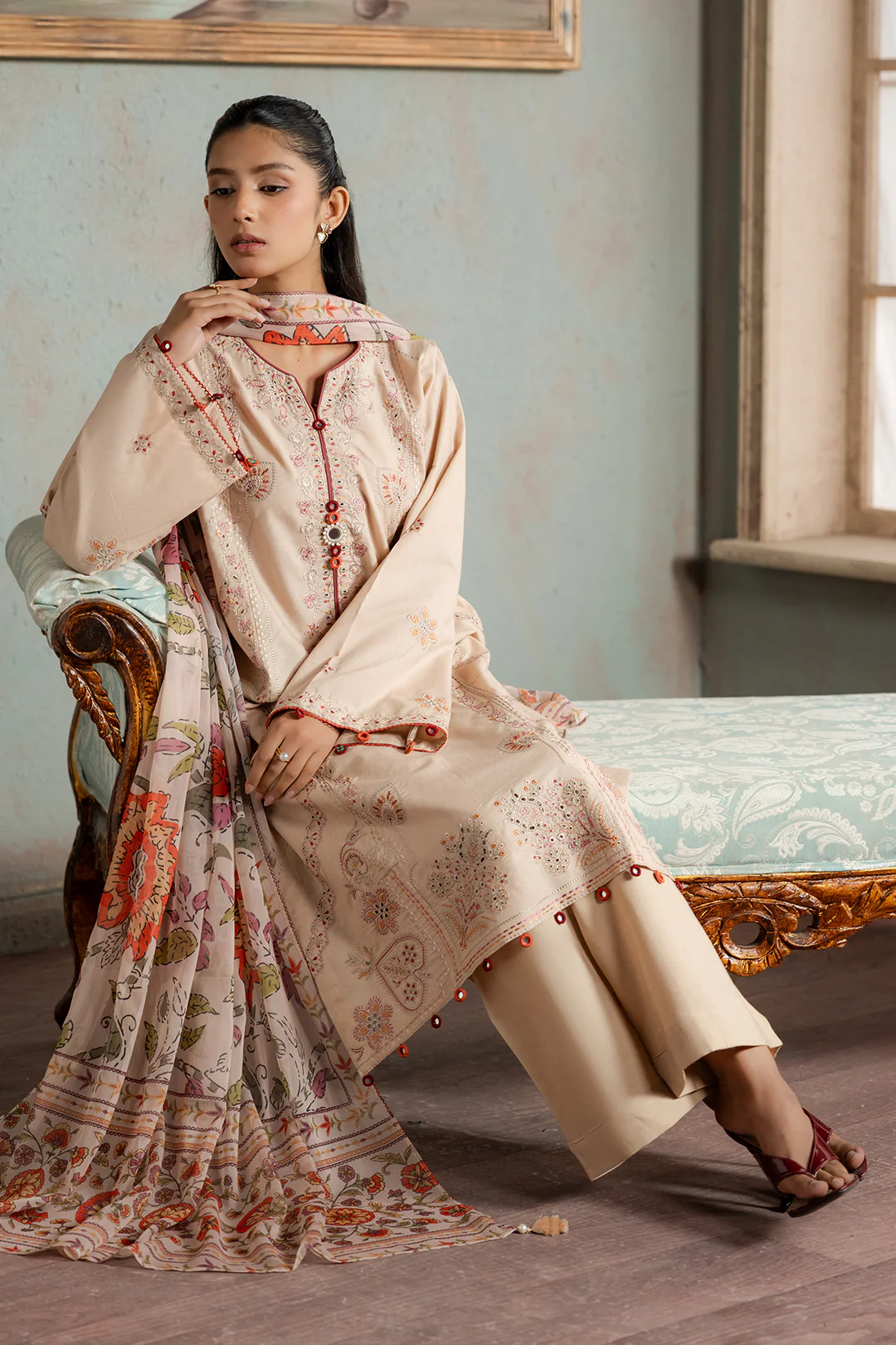 Embroidered Shirt Shalwar Dupatta - 0590 - Image 7