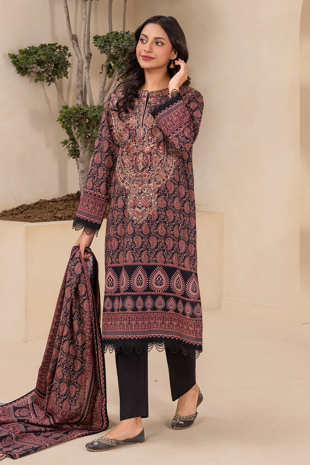 Embroidered Shirt Shalwar Dupatta - 0639 - Image 5