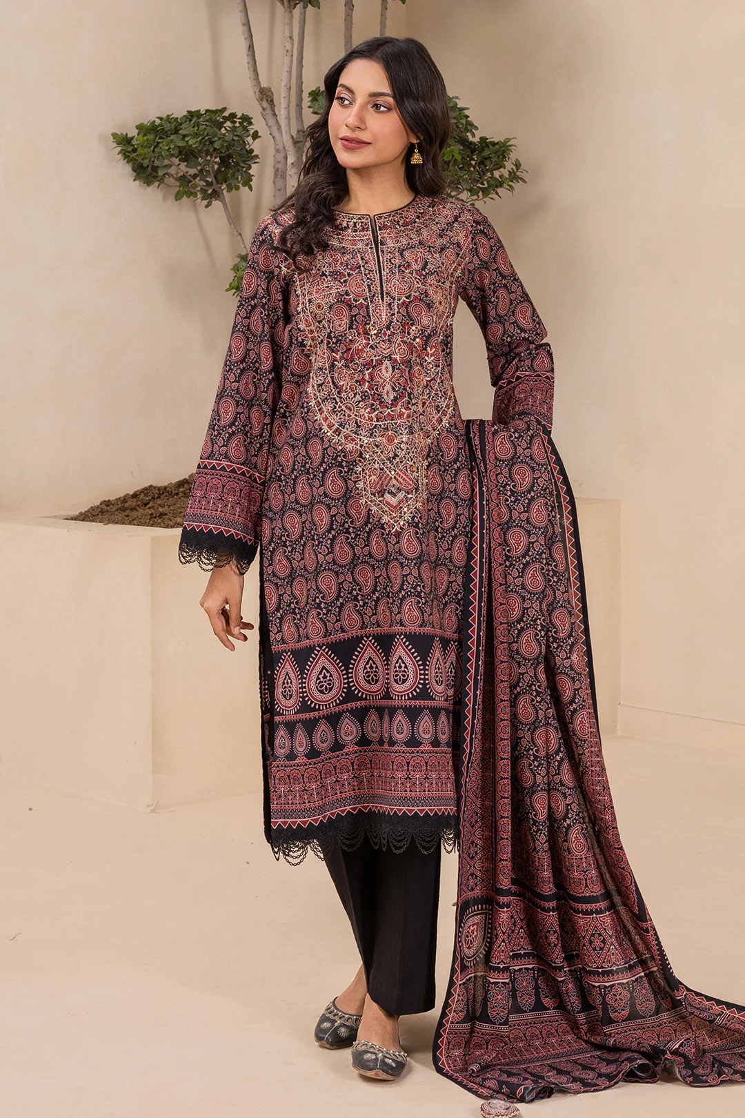 Embroidered Shirt Shalwar Dupatta - 0639 - Image 6