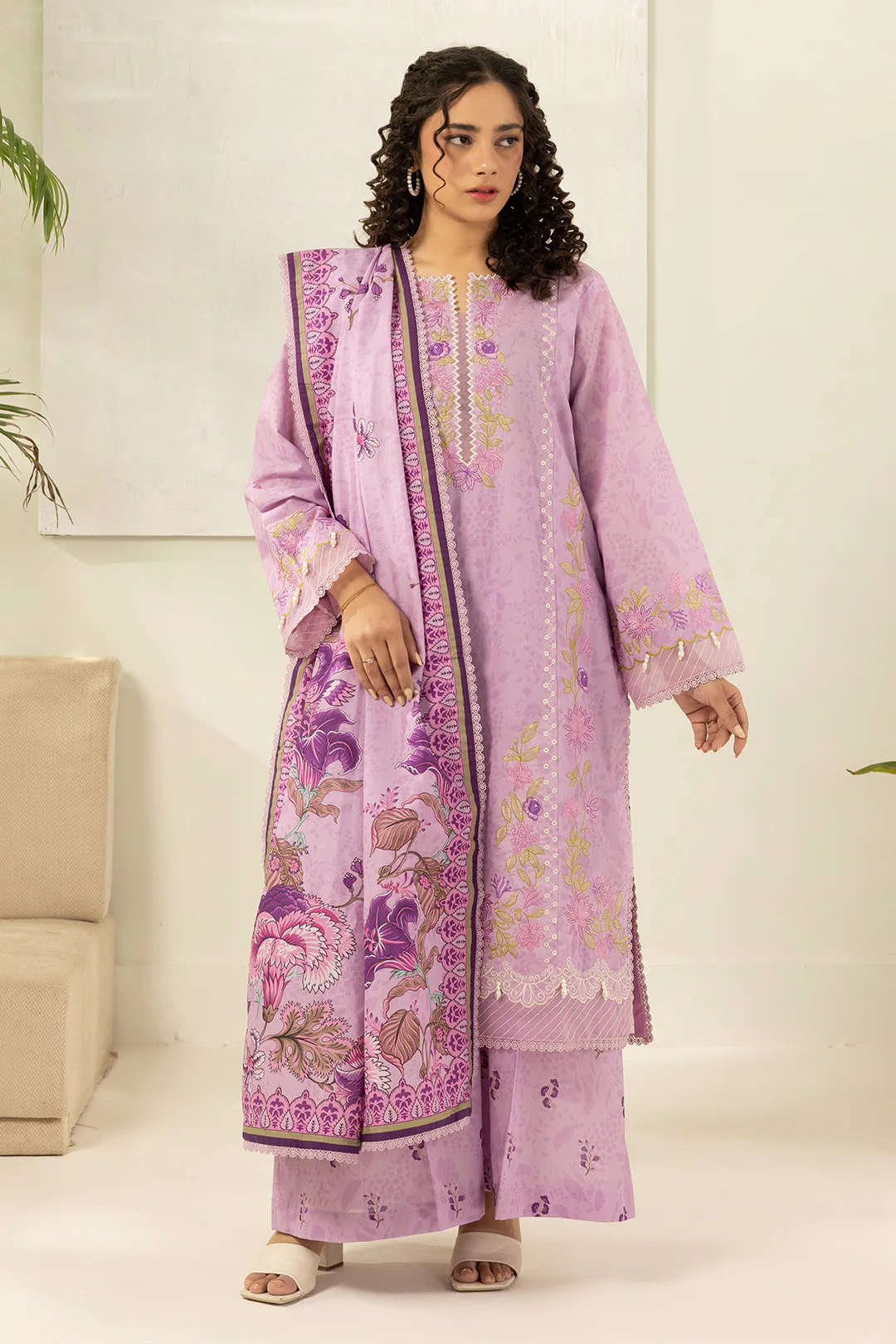 Embroidered Shirt Shalwar Dupatta - 0640 - Image 7