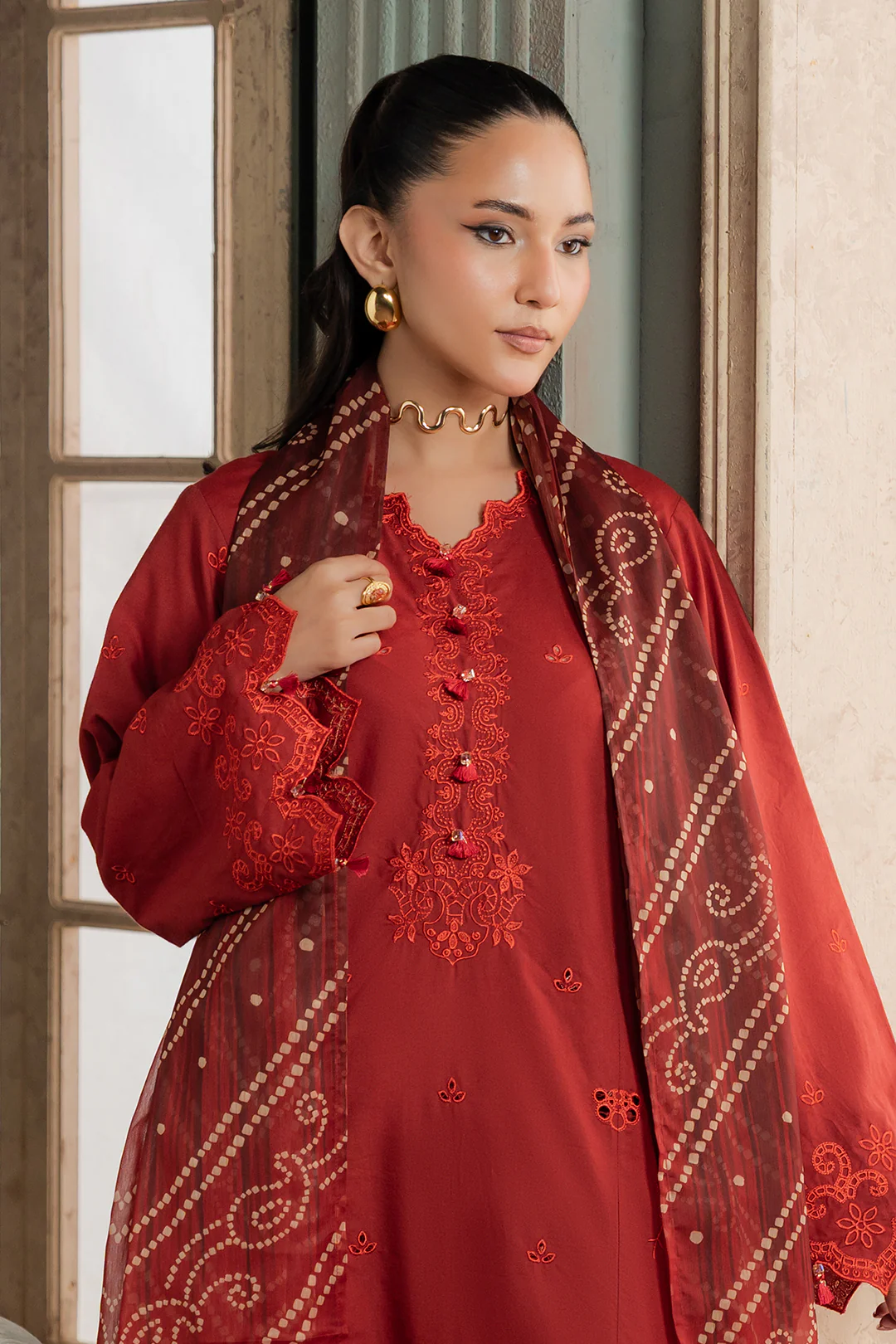 Embroidered Shirt Shalwar Dupatta - 0722 - Image 3