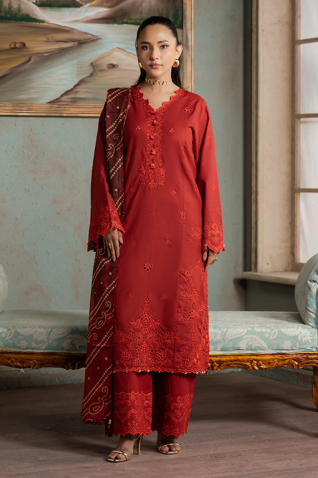 Embroidered Shirt Shalwar Dupatta - 0722 - Image 5