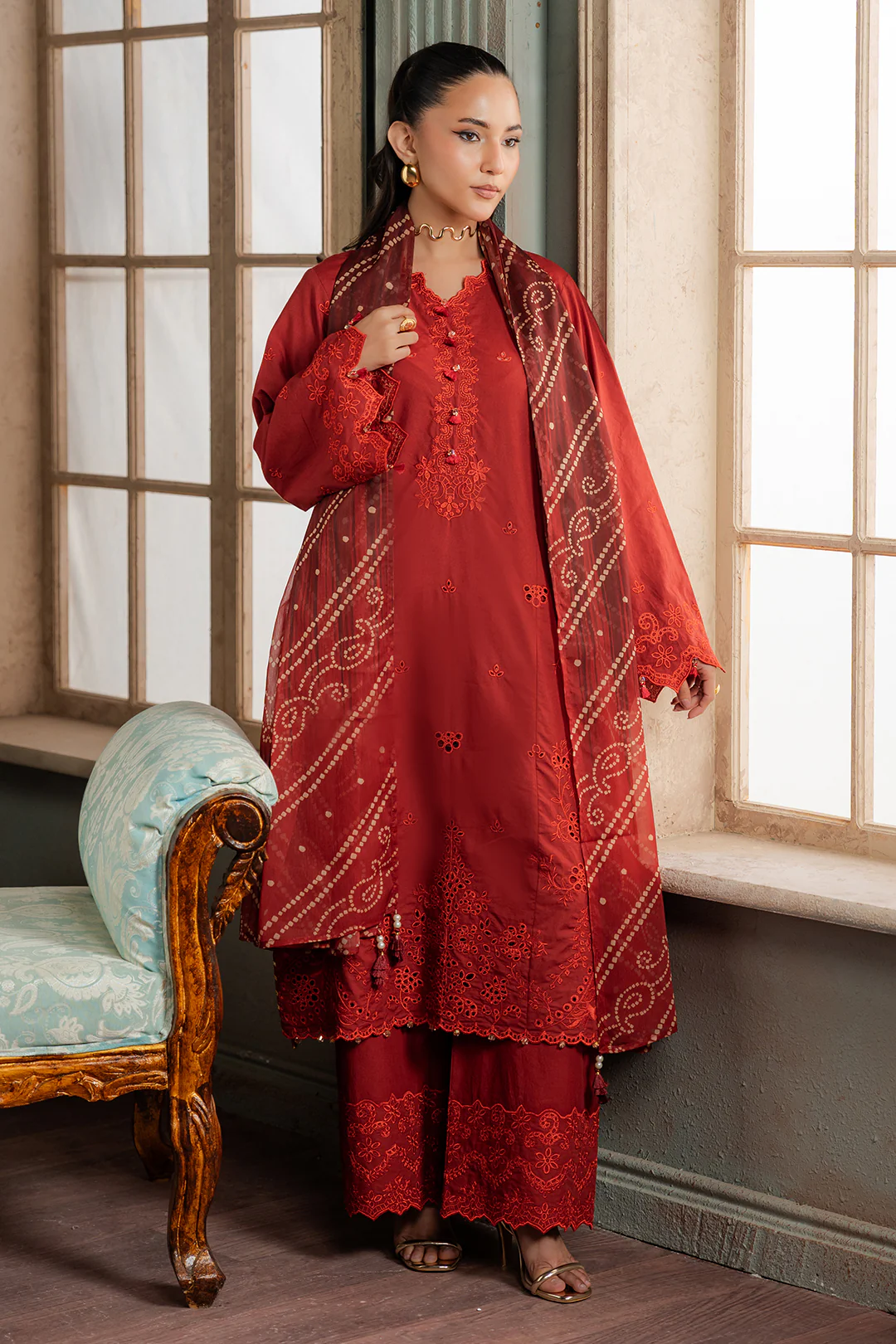 Embroidered Shirt Shalwar Dupatta - 0722 - Image 8