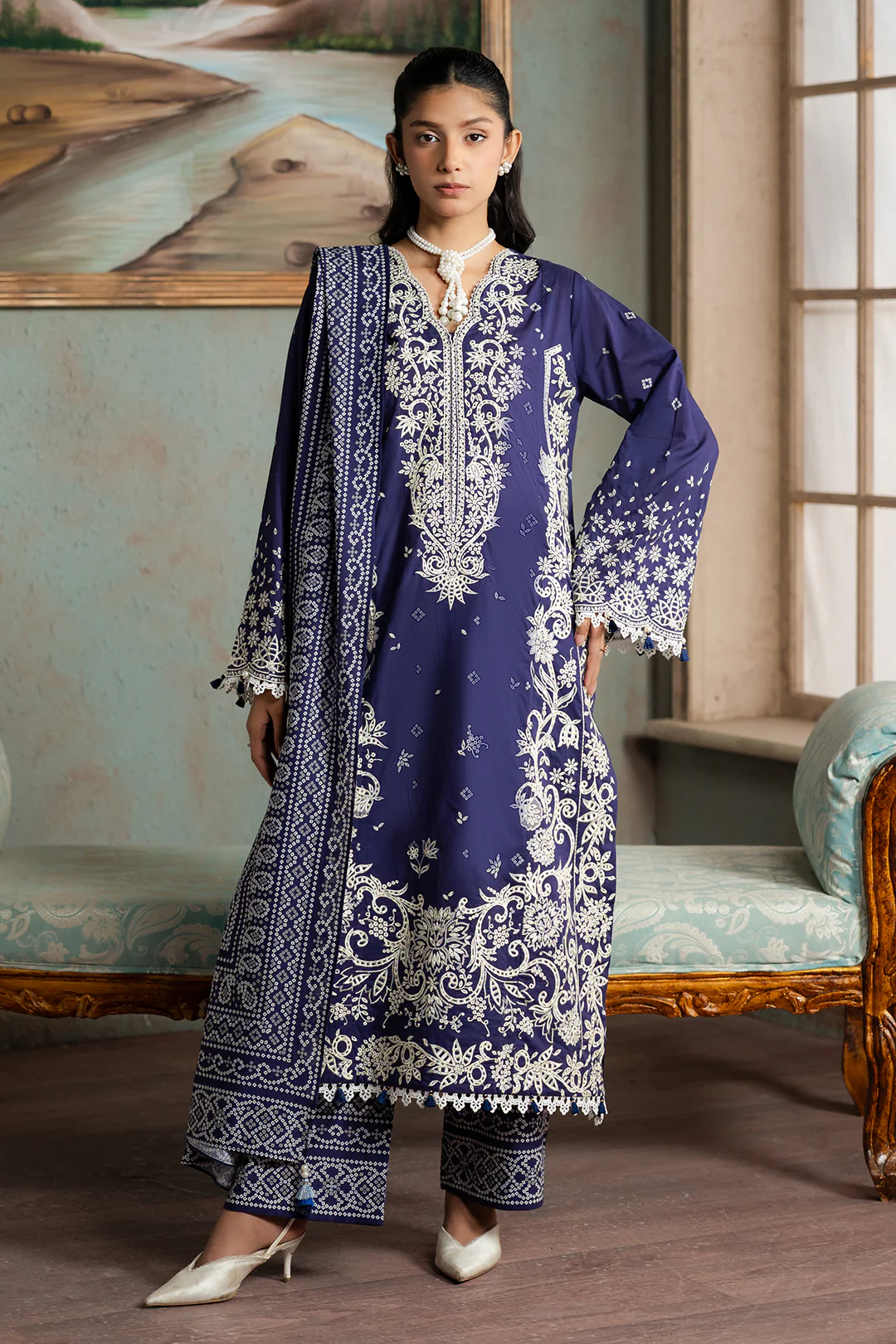 Embroidered Shirt Shalwar Dupatta - 0788 - Image 6