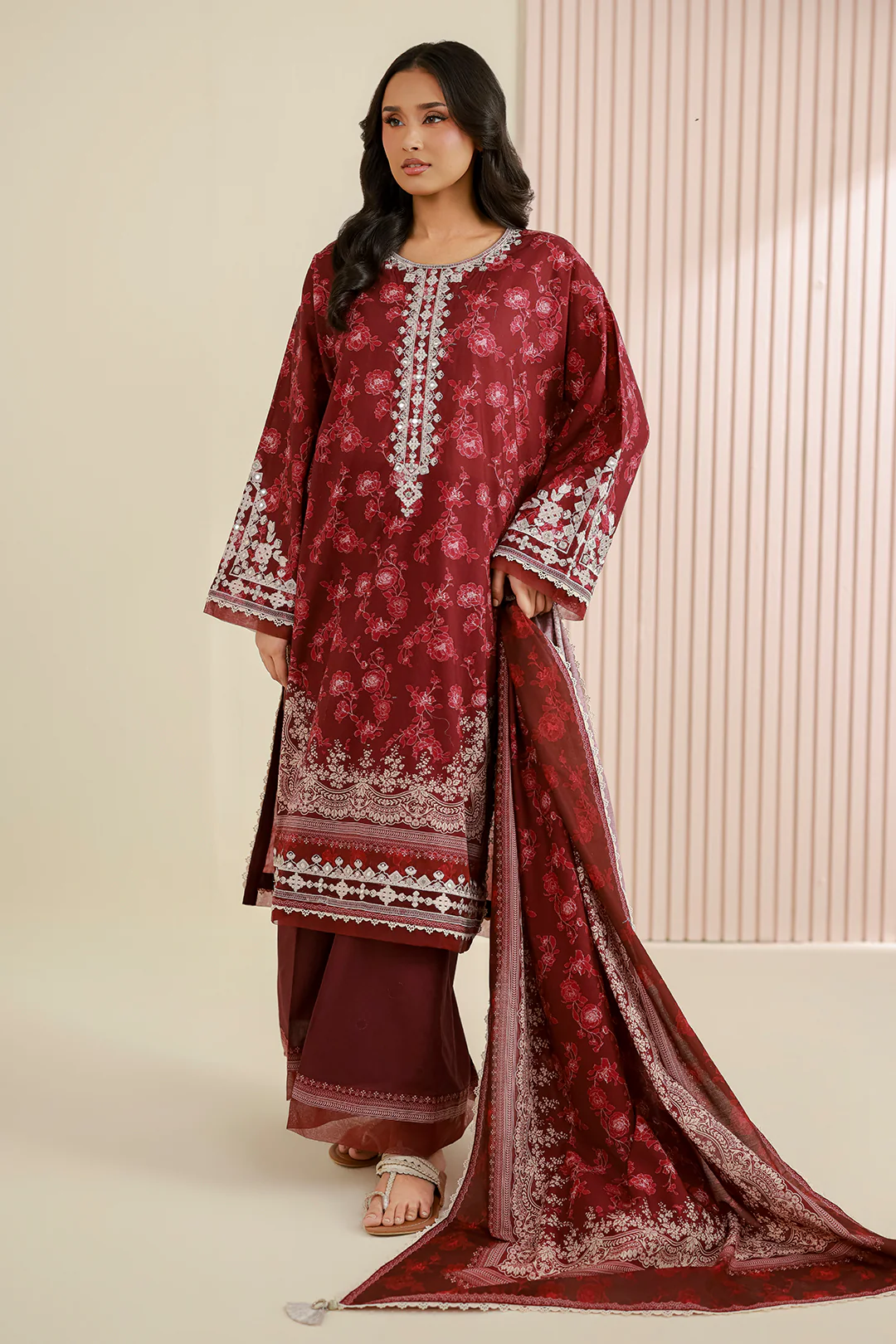 Embroidered Shirt Shalwar Dupatta - 0968 - Image 5