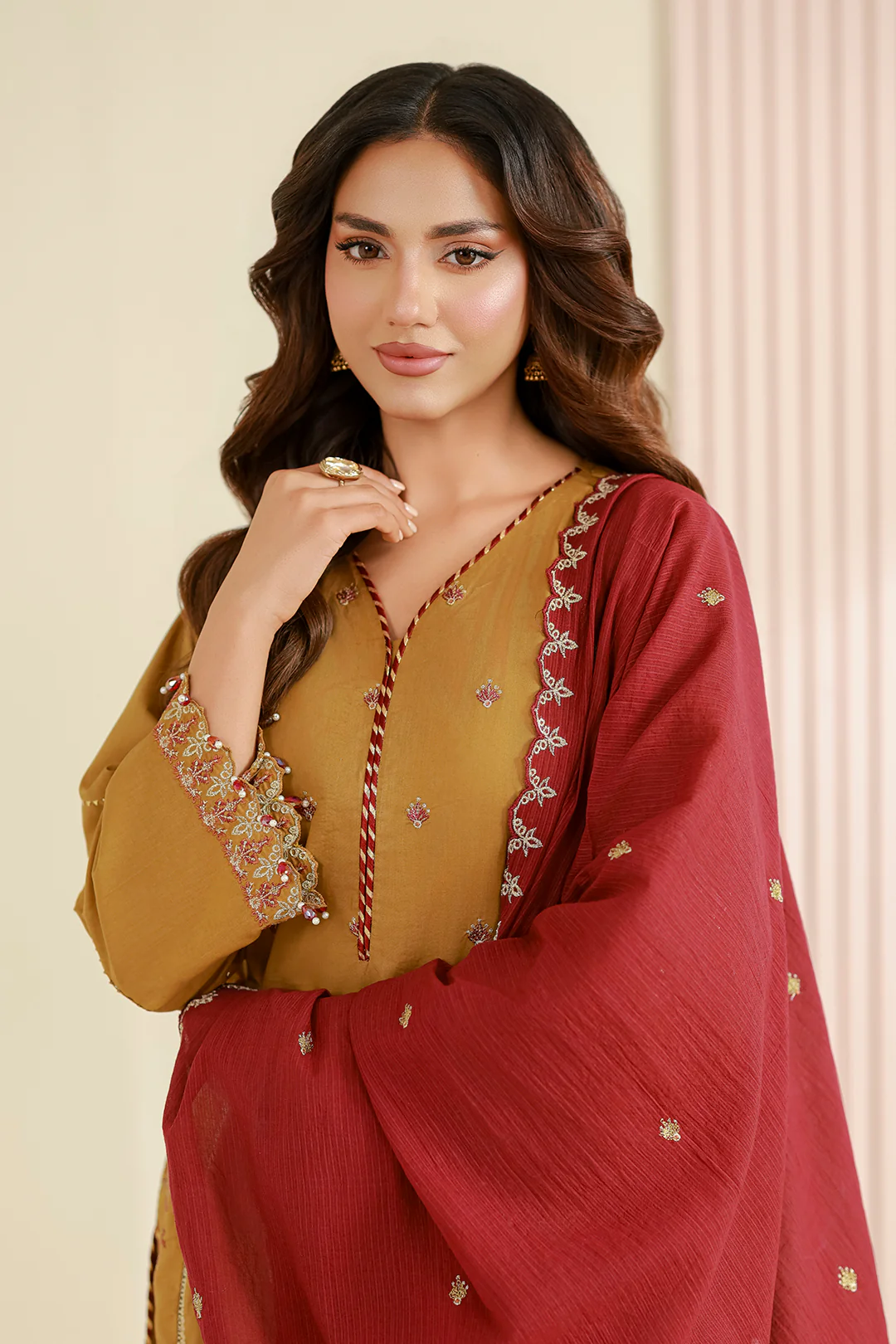 Embroidered Shirt Shalwar Dupatta - 1043 - Image 4