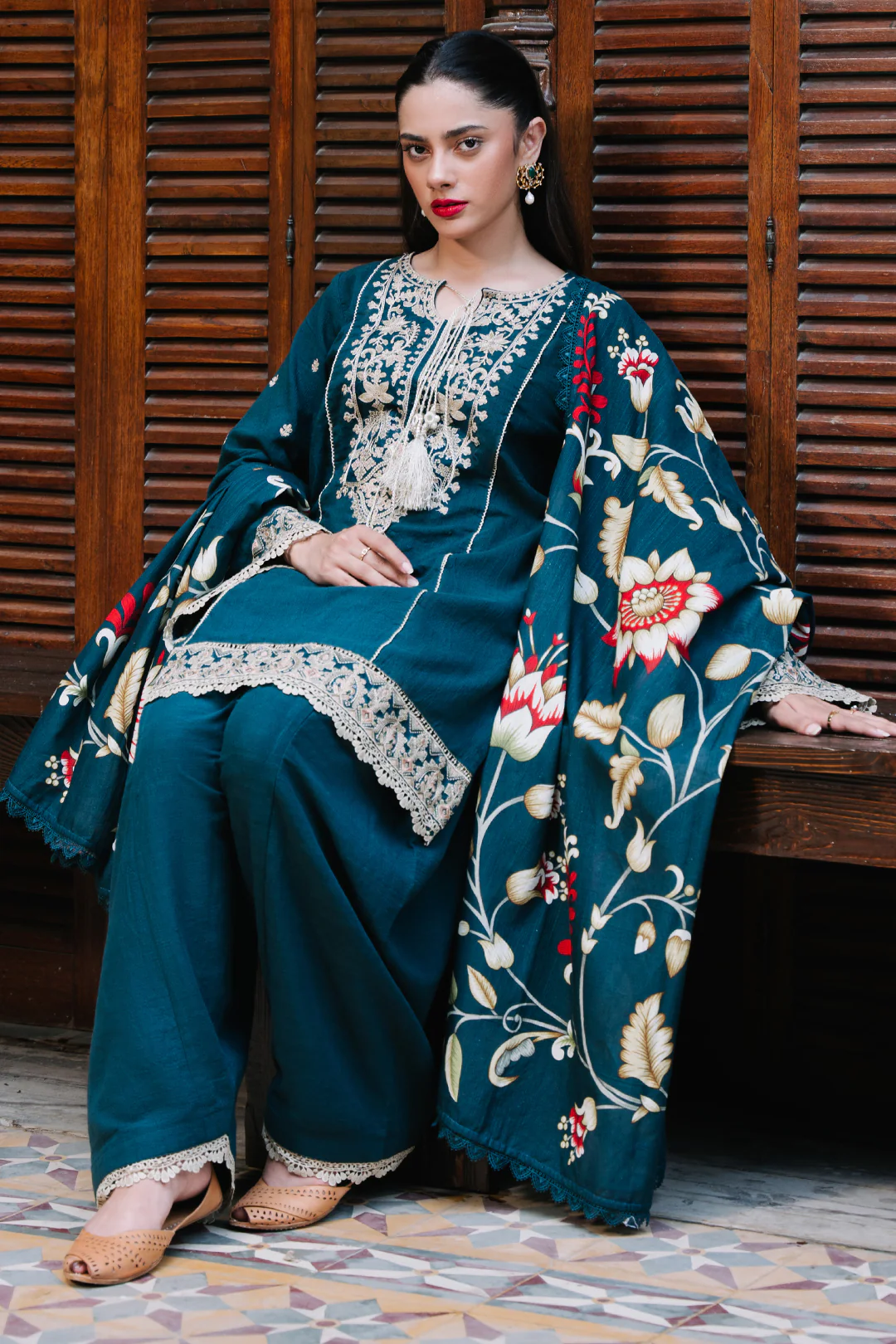 Embroidered Shirt Shalwar Dupatta - 0241 - Image 3