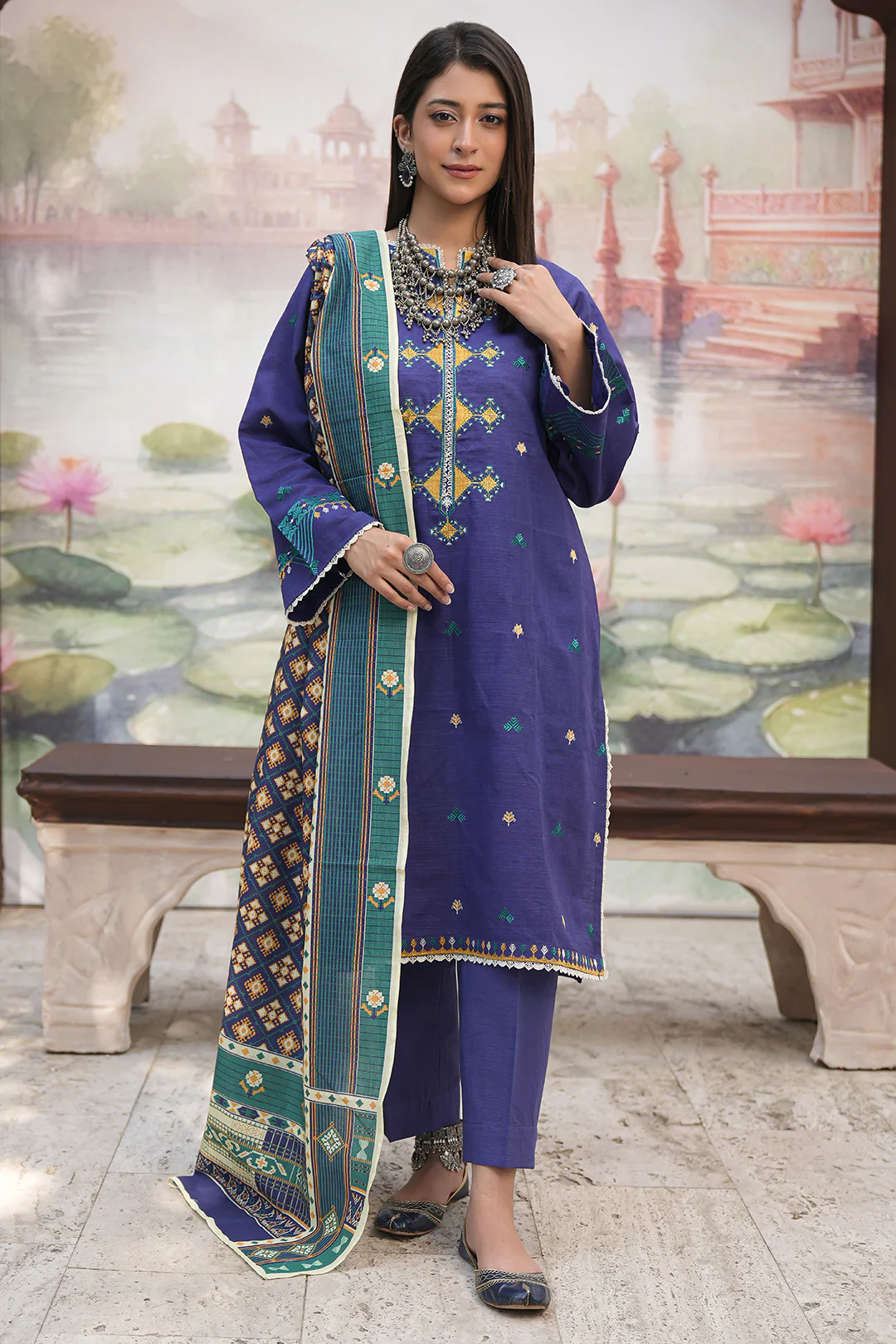 Embroidered Shirt Shalwar Dupatta - 0406 - Image 2