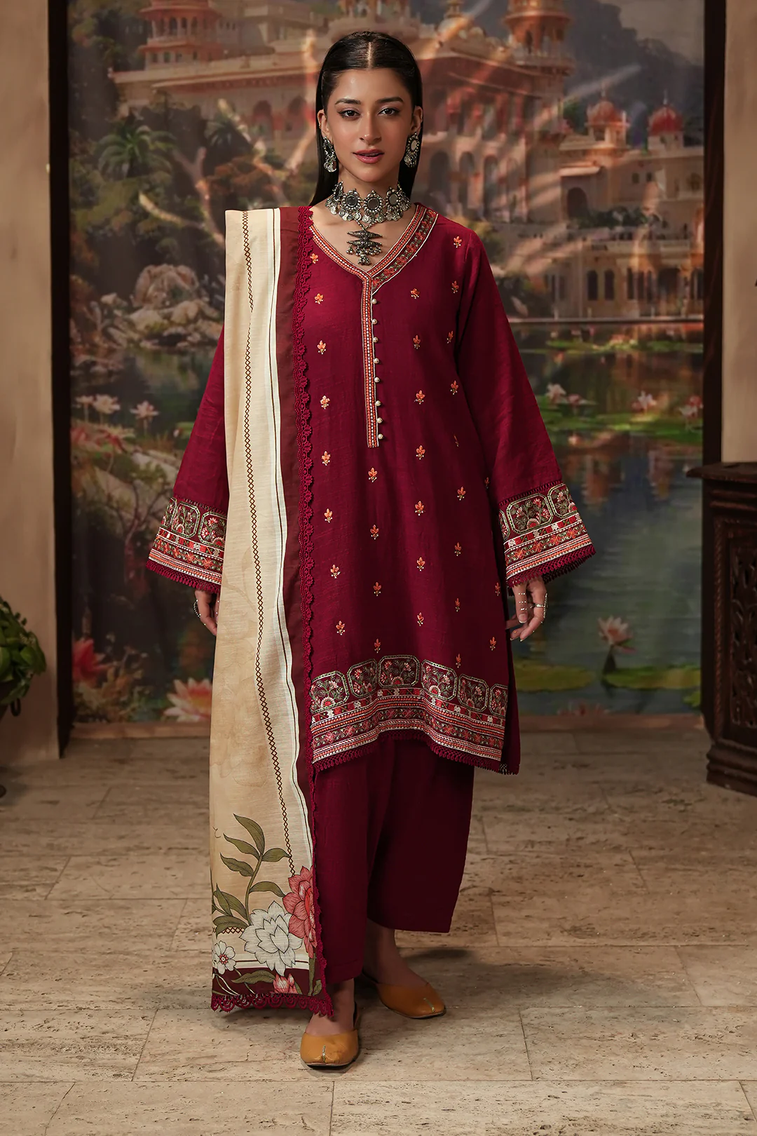 Embroidered Shirt Shalwar Dupatta - 0411 - Image 2