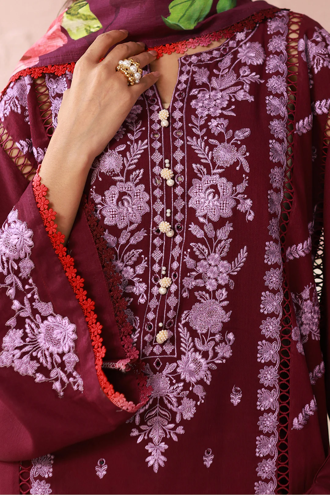 Embroidered Shirt Shalwar Dupatta - 0419 - Image 4
