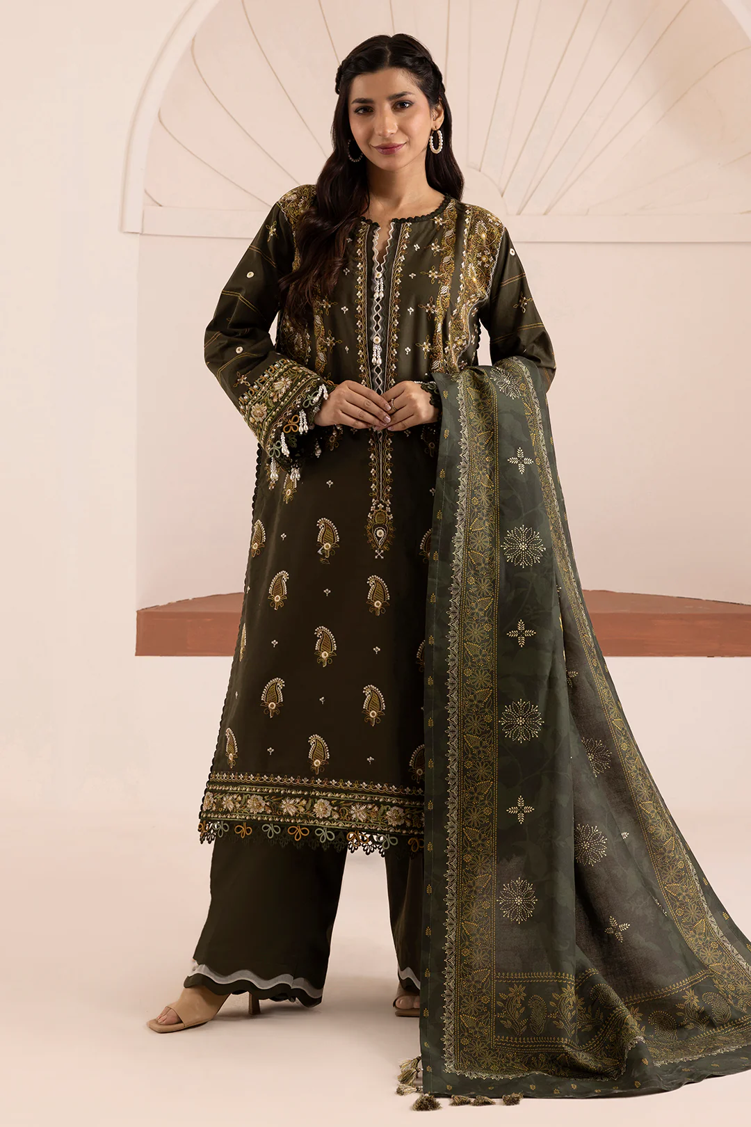 Embroidered Shirt Shalwar Dupatta - 0266 - Image 4