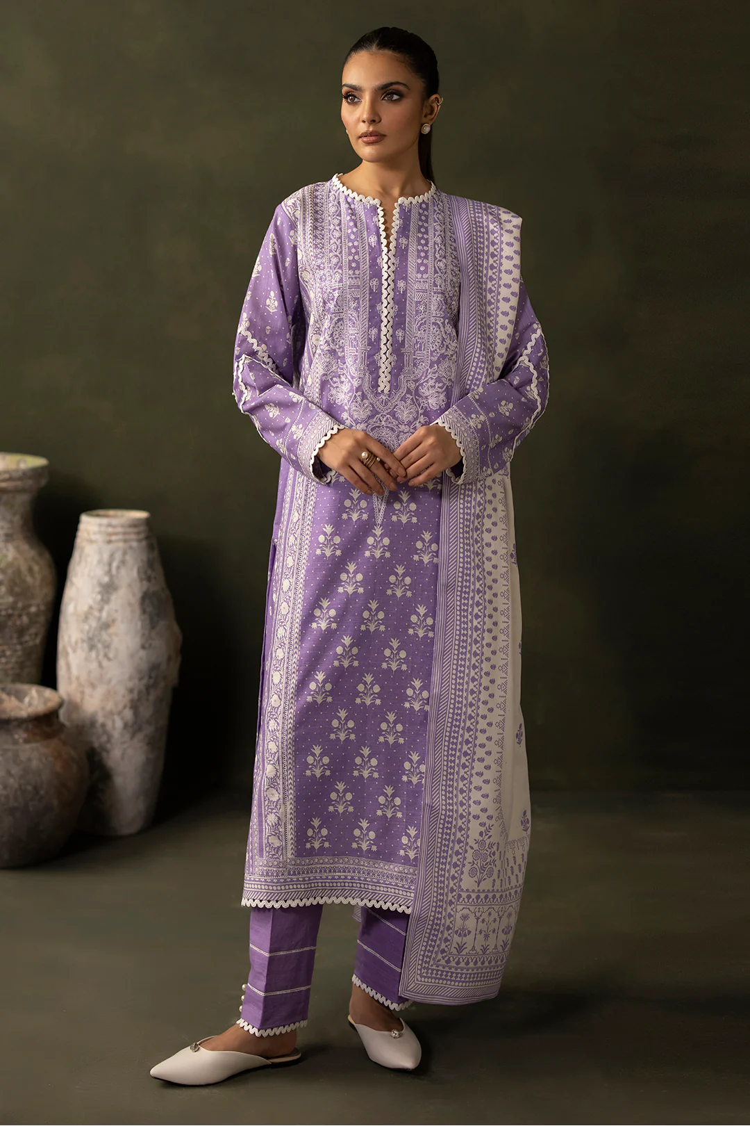 Embroidered Shirt Shalwar Shawl - 0222 - Image 2