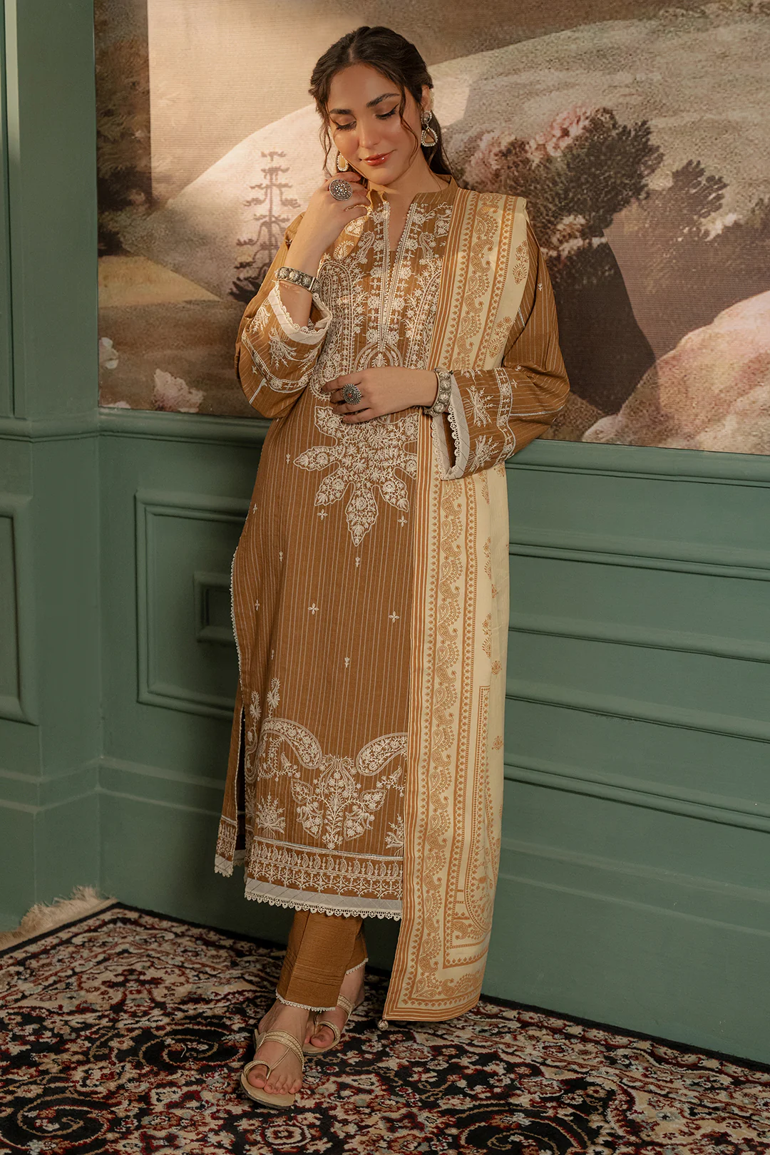 Embroidered Shirt Shalwar Shawl - 0407 - Image 3