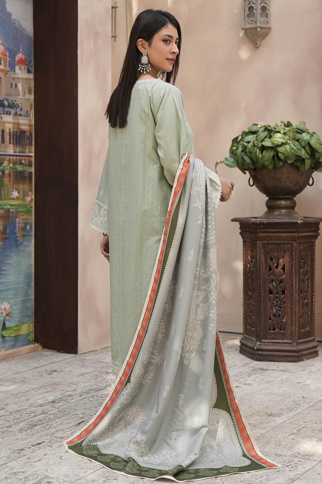 Embroidered Shirt Shalwar Shawl - 0408 - Image 5