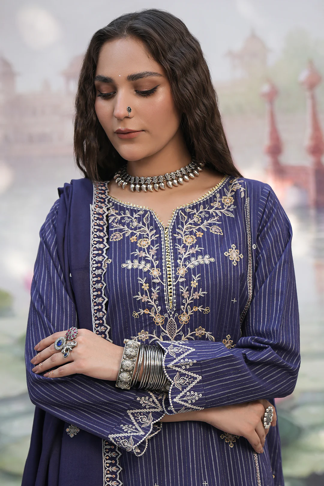 Embroidered Shirt Shalwar Shawl - 0409