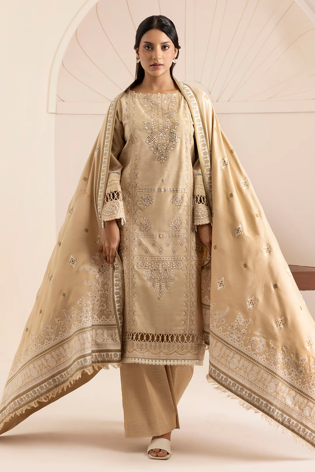 Embroidered Shirt Shalwar Shawl - 0164 - Image 4