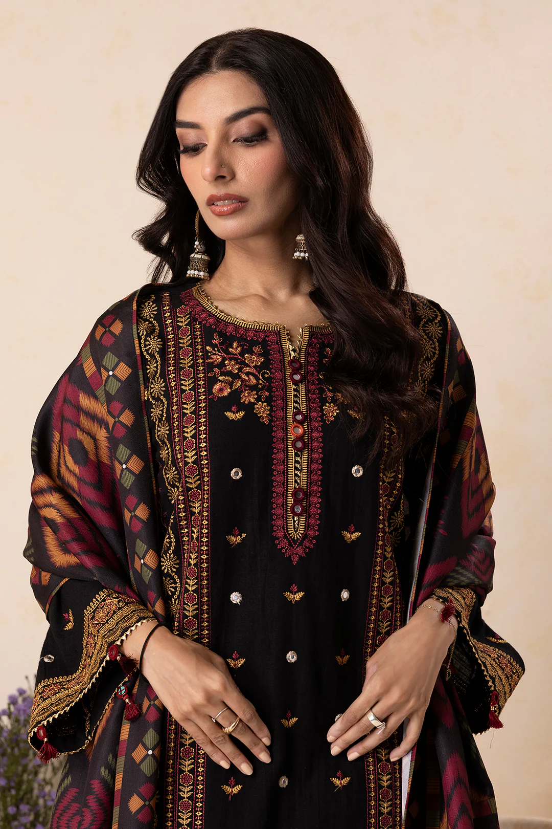 Embroidered Shirt Shalwar Shawl - 0175 - Image 4