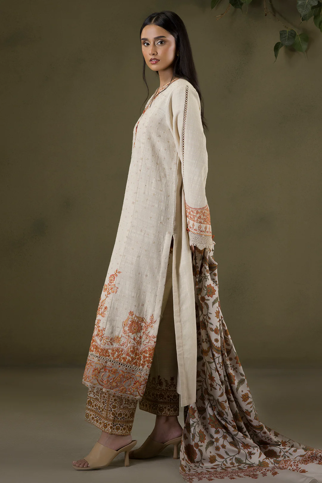 Embroidered Shirt Shalwar Shawl - 0235 - Image 10