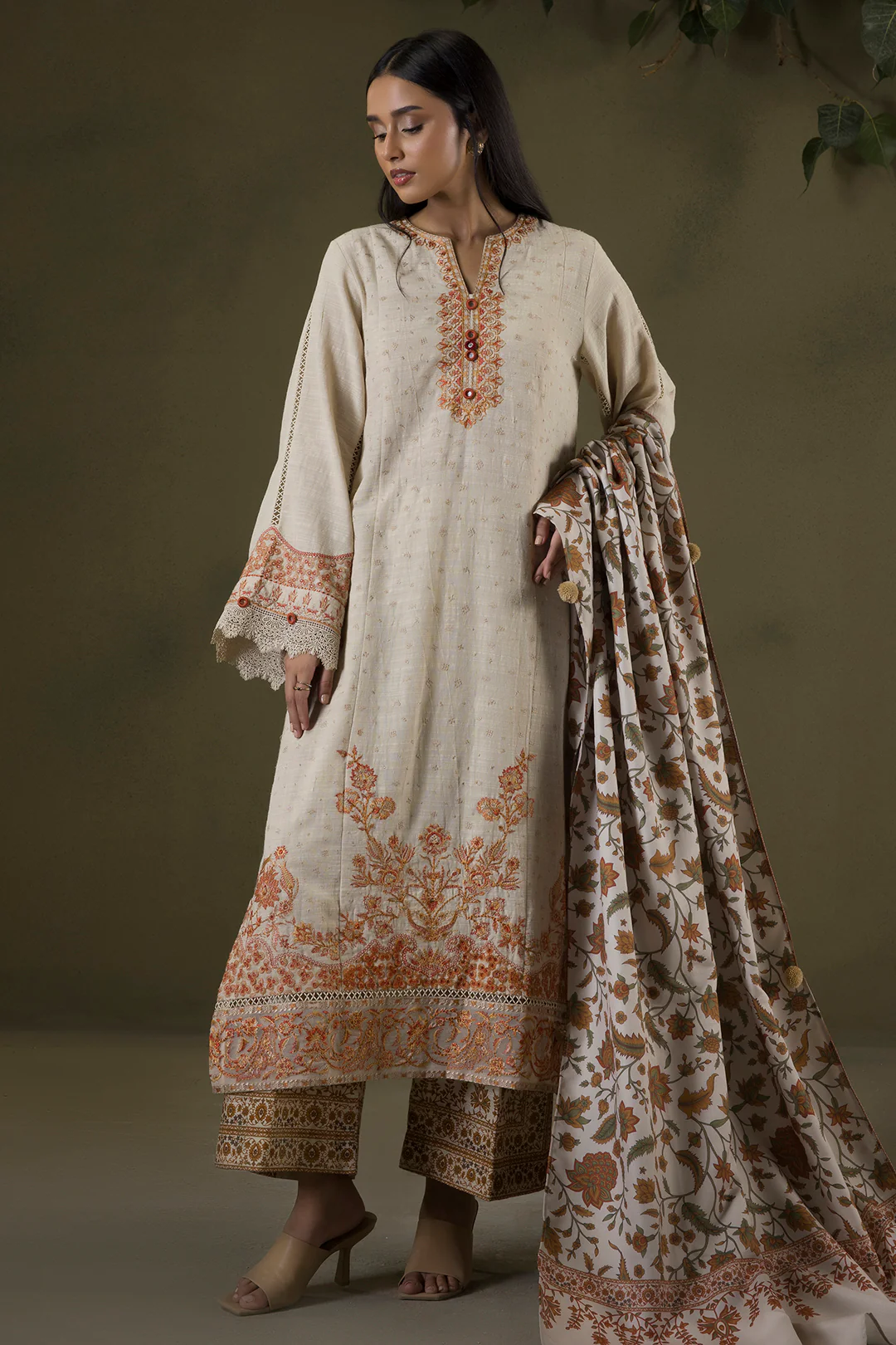 Embroidered Shirt Shalwar Shawl - 0235 - Image 4