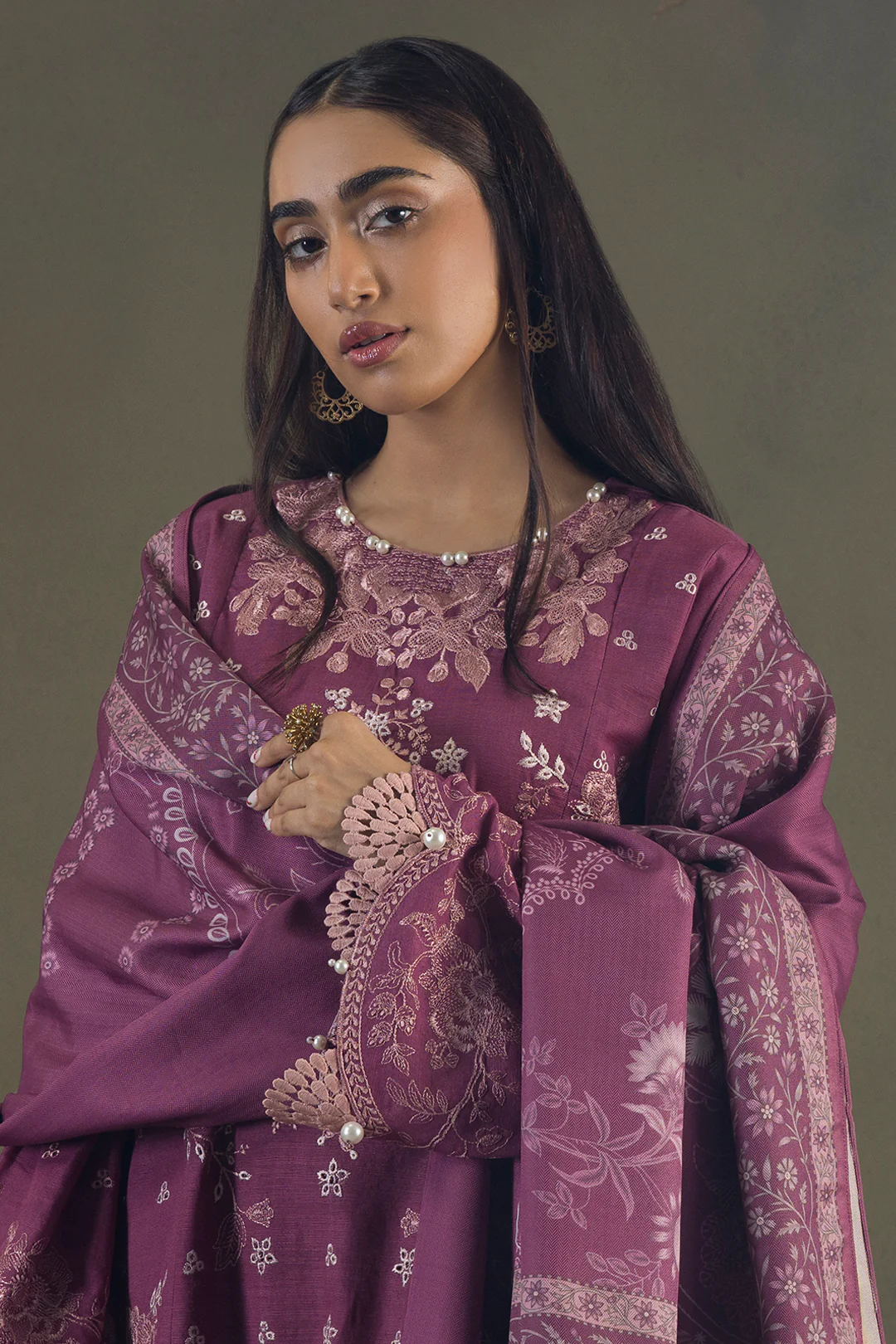 Embroidered Shirt Shalwar Shawl - 0236 - Image 3